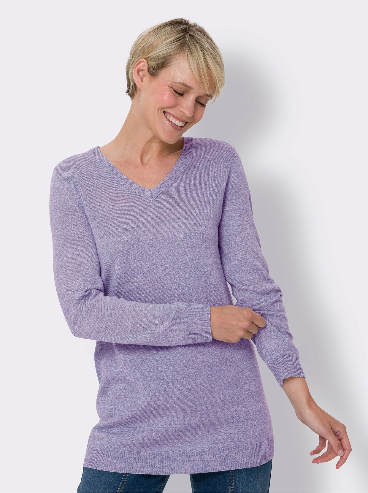 Longpullover - lavendel-ecru-meliert