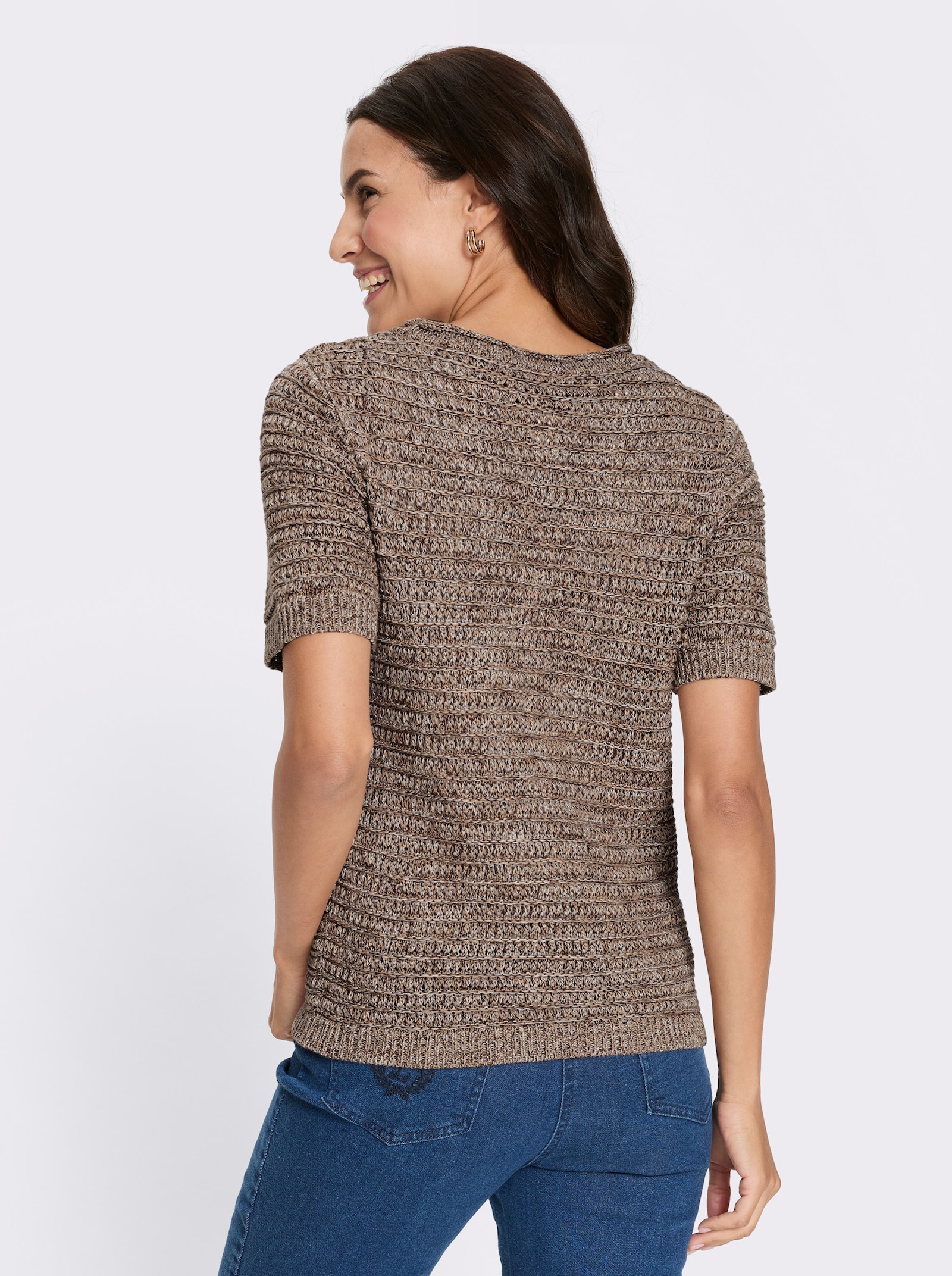 Baumwollpullover aus Melange-Garn - taupe-schoko-gemustert