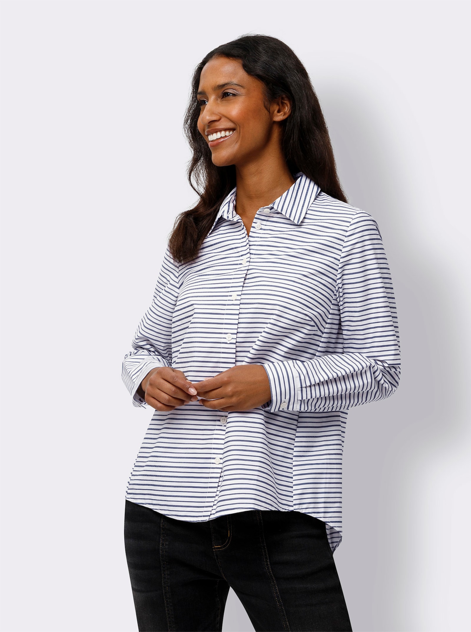 heine Hemdbluse mit Streifen - ecru-marine-gestreift