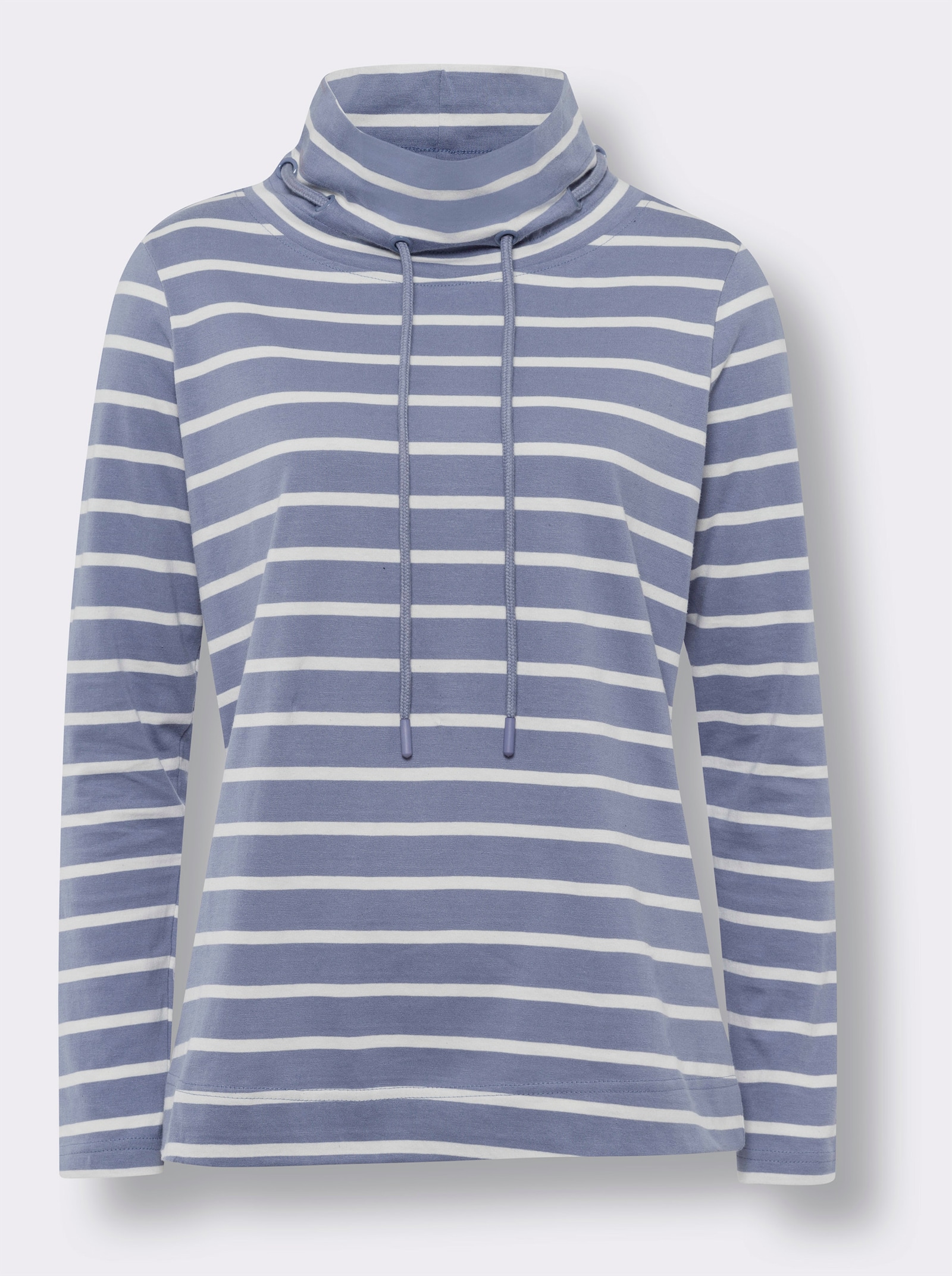 Langarmshirt mit garngefärbten Ringeln - taubenblau-gestreift