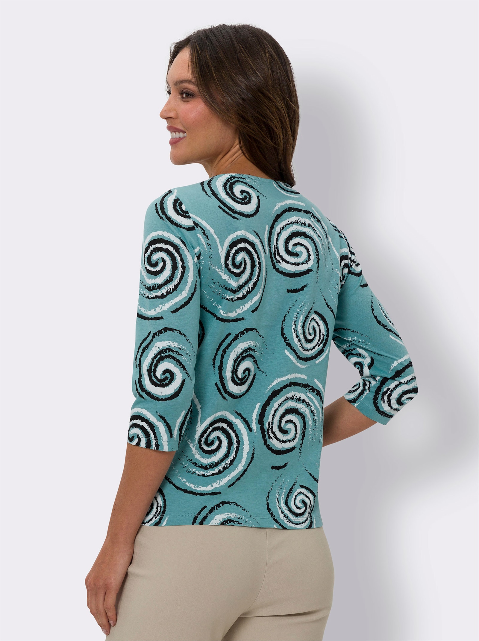 3/4-Arm-Shirt in Baumwoll-Qualität - ozean-schwarz-bedruckt