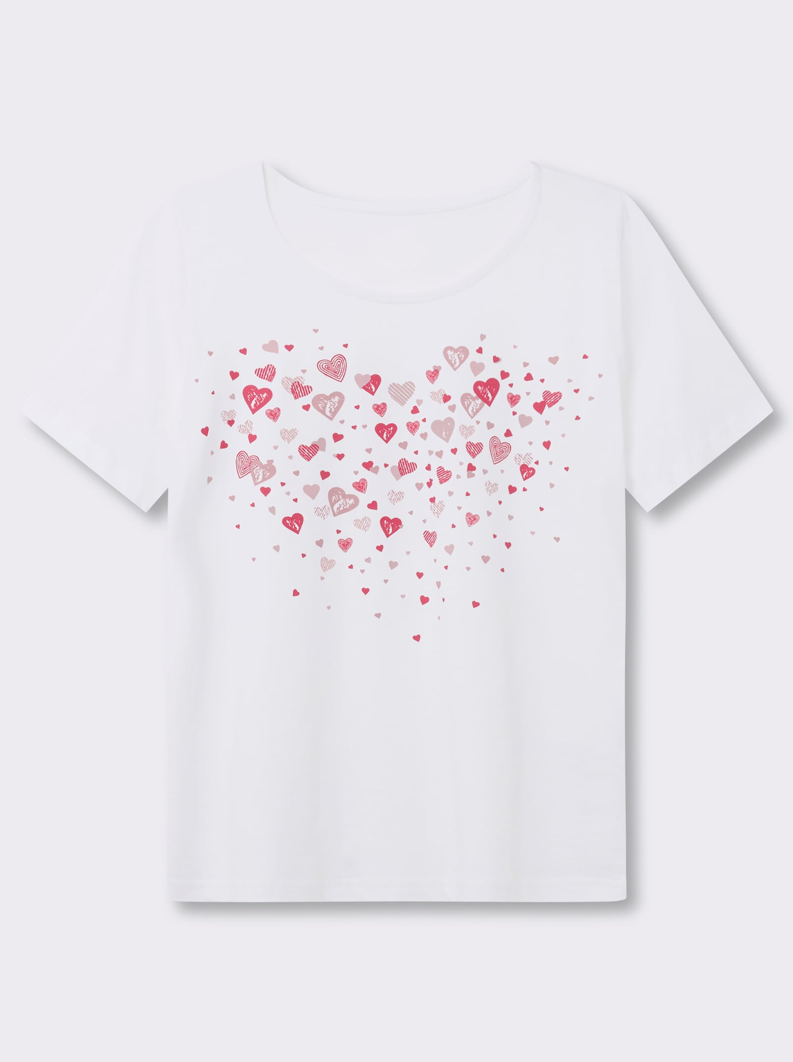 Kurzarmshirt mit Herz-Druck - weiß-pink