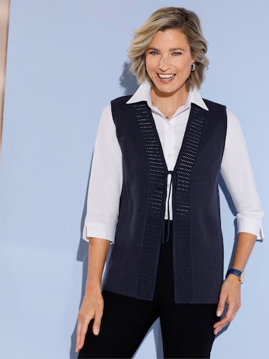 Mouwloos vest met ajourpatroon voor - marine