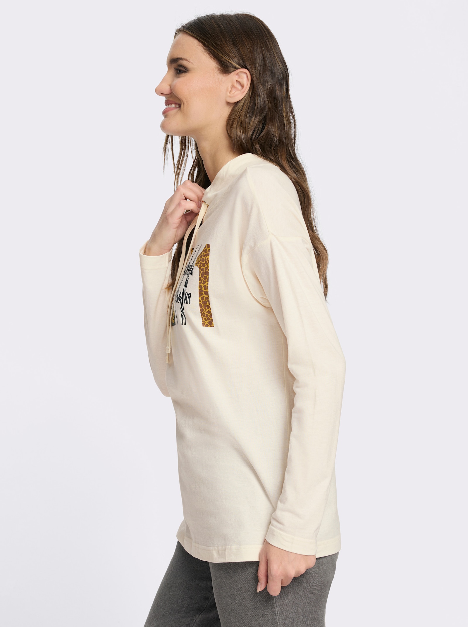 Stehkragenshirt mit platziertem Schriftzug - champagner-khaki-bedruckt