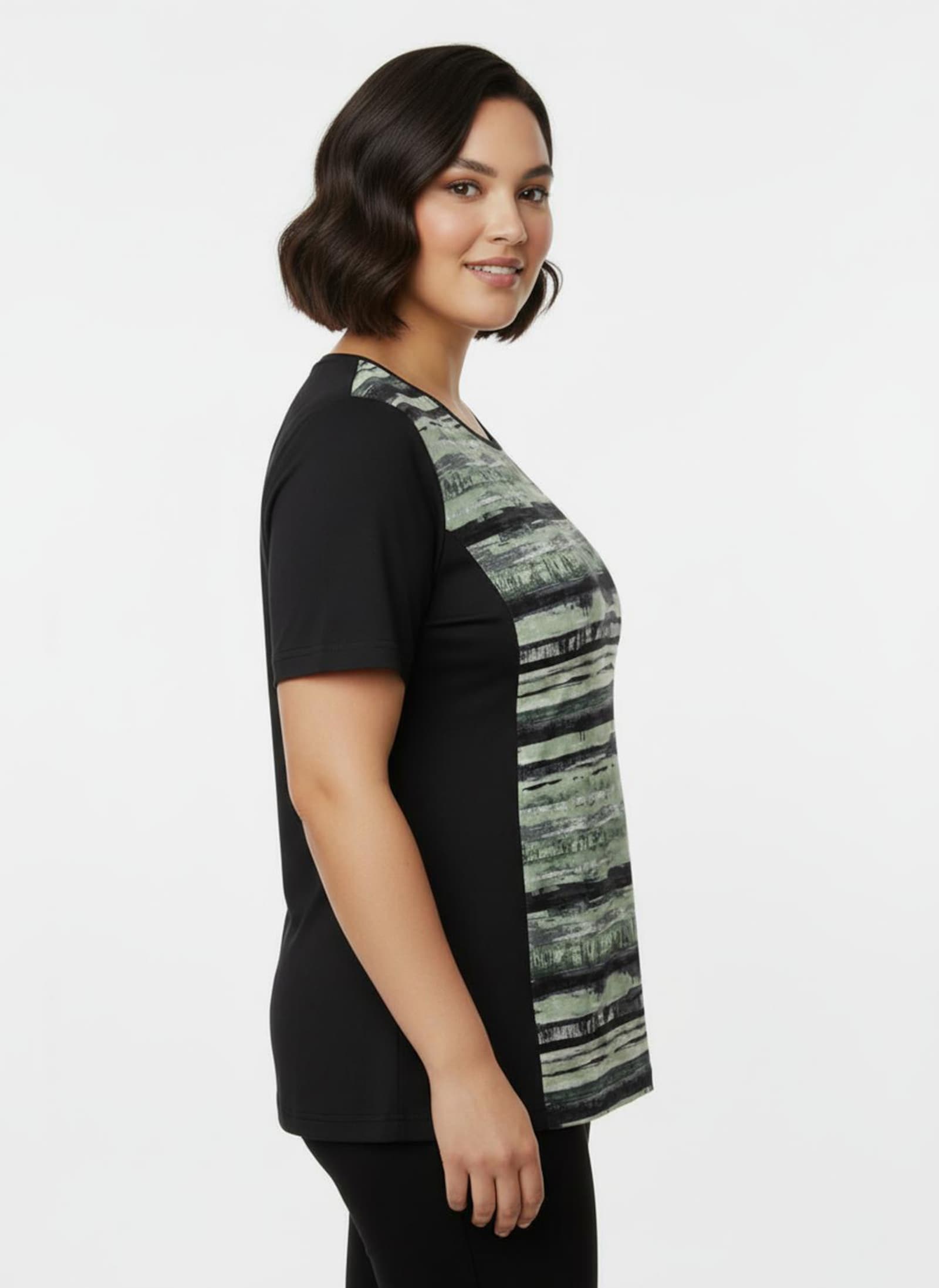 Funktionsshirt atmungsaktiv und schnell trocknend - schwarz-eucalyptus-bedruckt