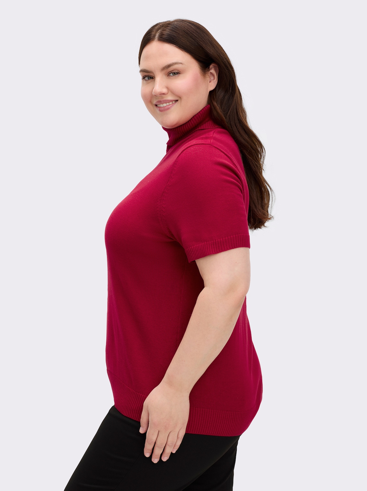 Kurzarmpullover mit Rollkragen - rot