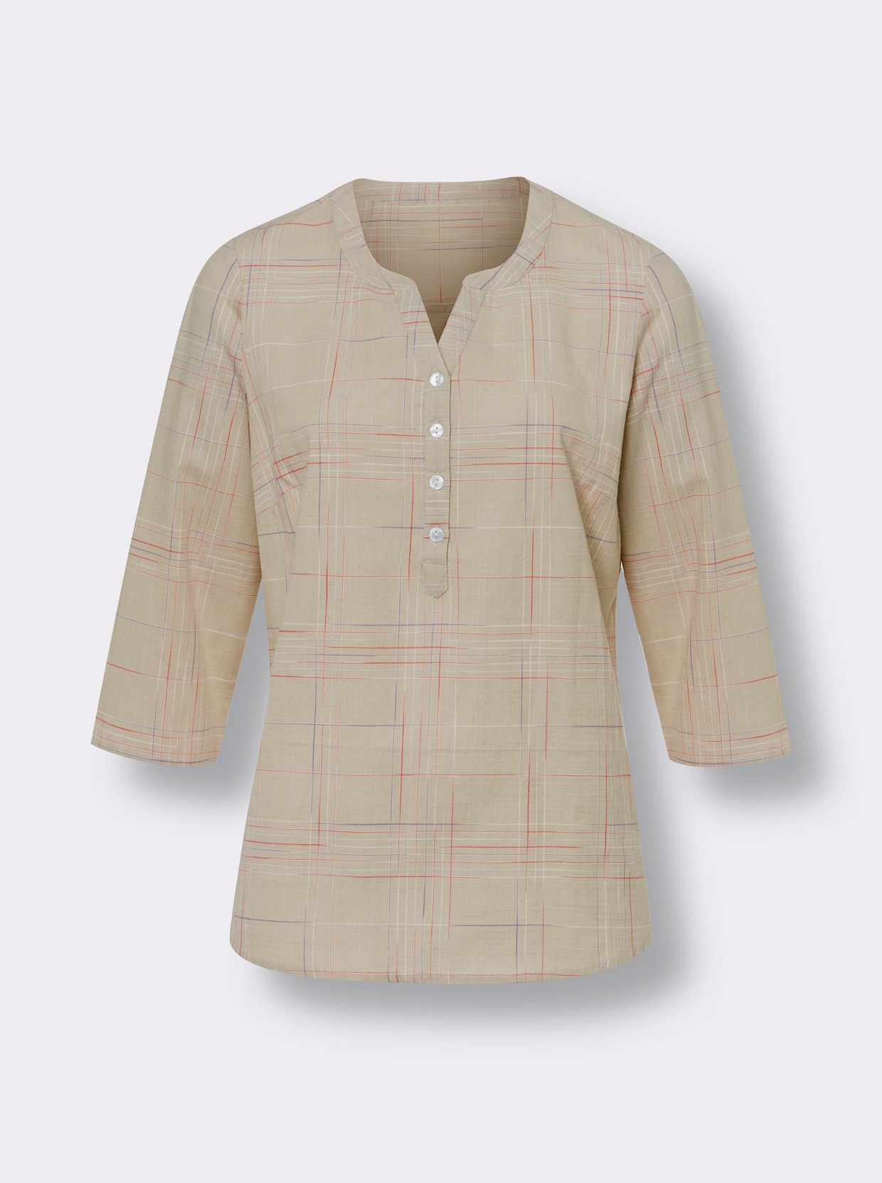 Comfortabele blouse - zand/koraal geruit