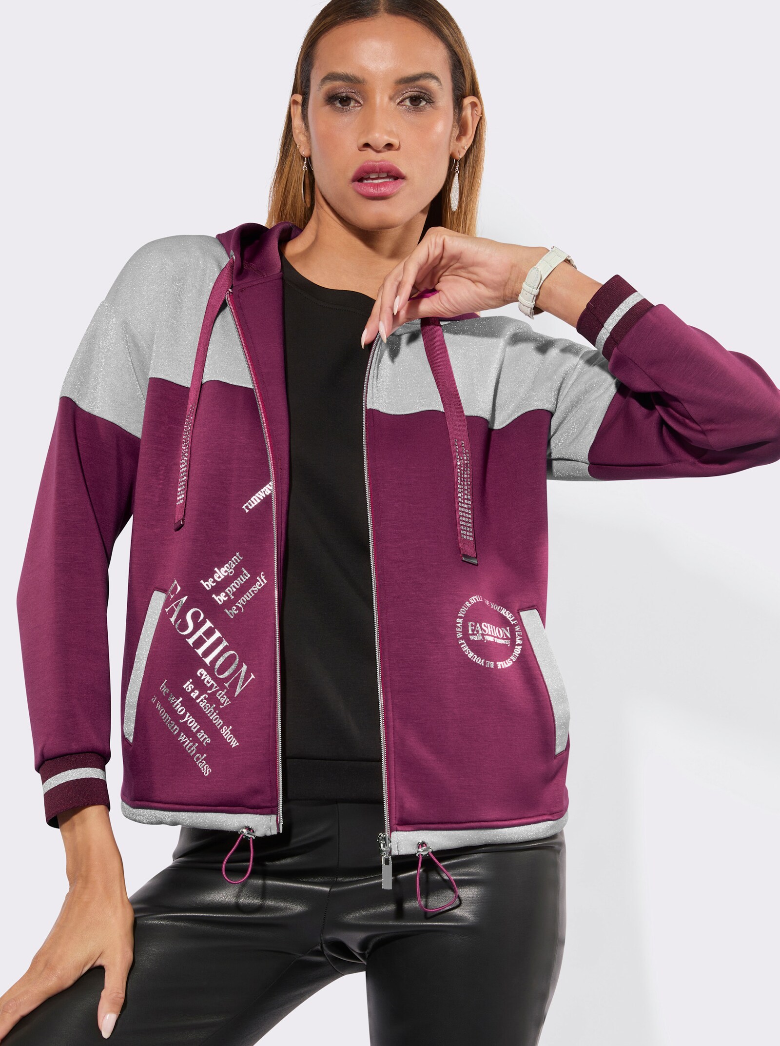 Sweatjacke im softweichen Modal-Mix - malve-silberfarben