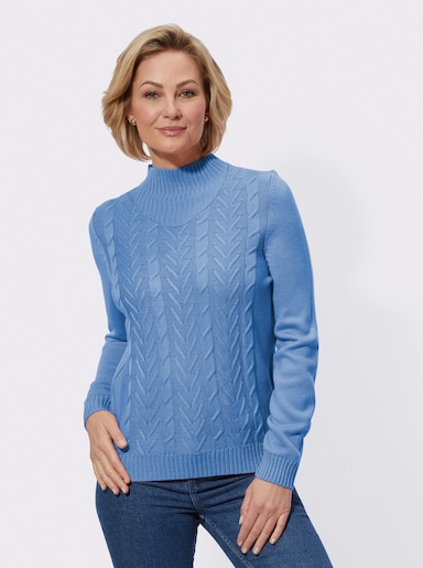 Stehkragenpullover im Strickmuster-Mix - himmelblau