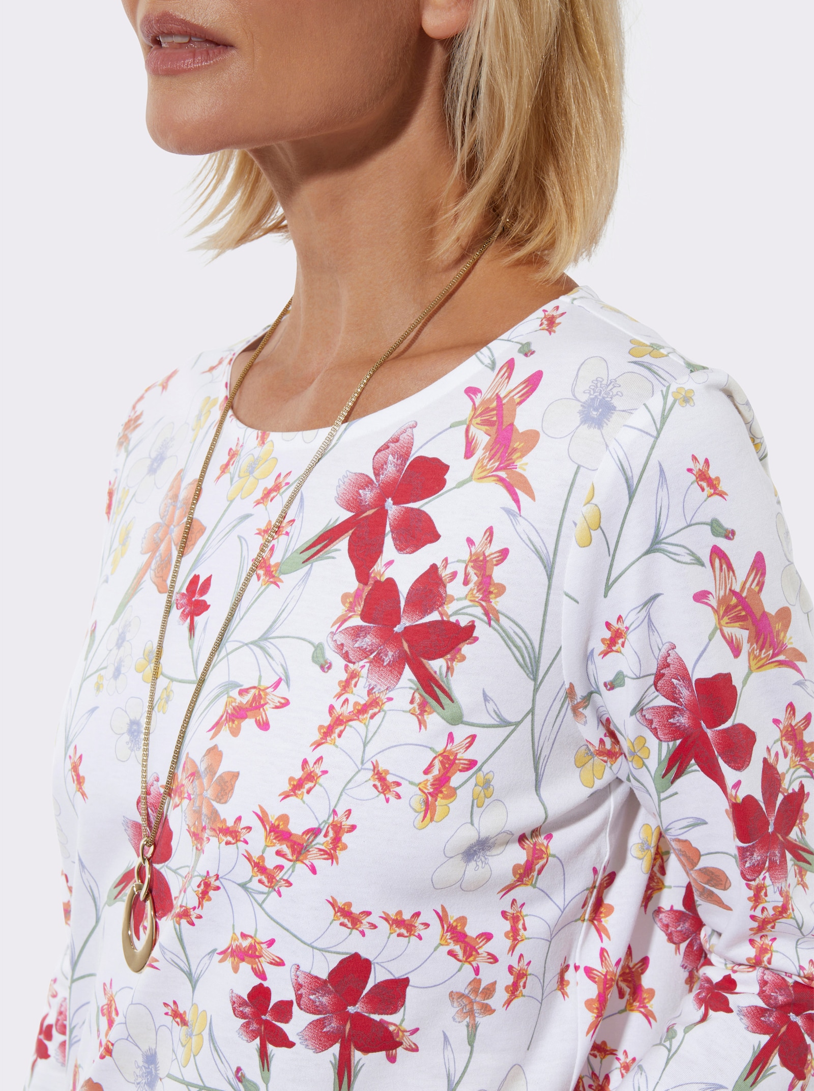 Rundhalsshirt in Baumwoll-Qualität - erdbeere-eucalyptus-bedruckt