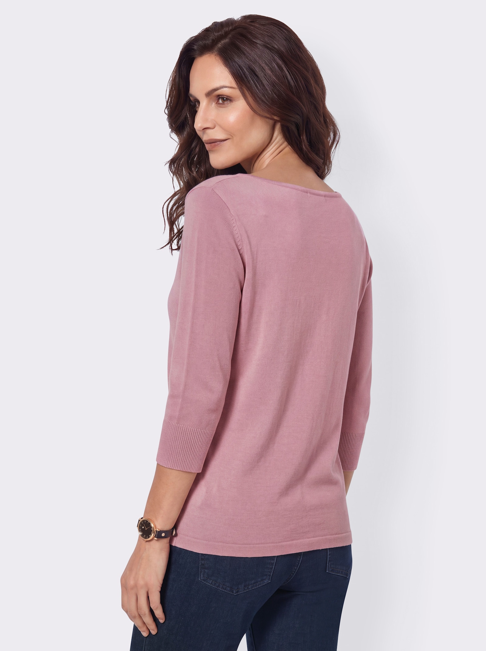 3/4-Arm-Pullover mit Wellenmuster - rosé-ecru