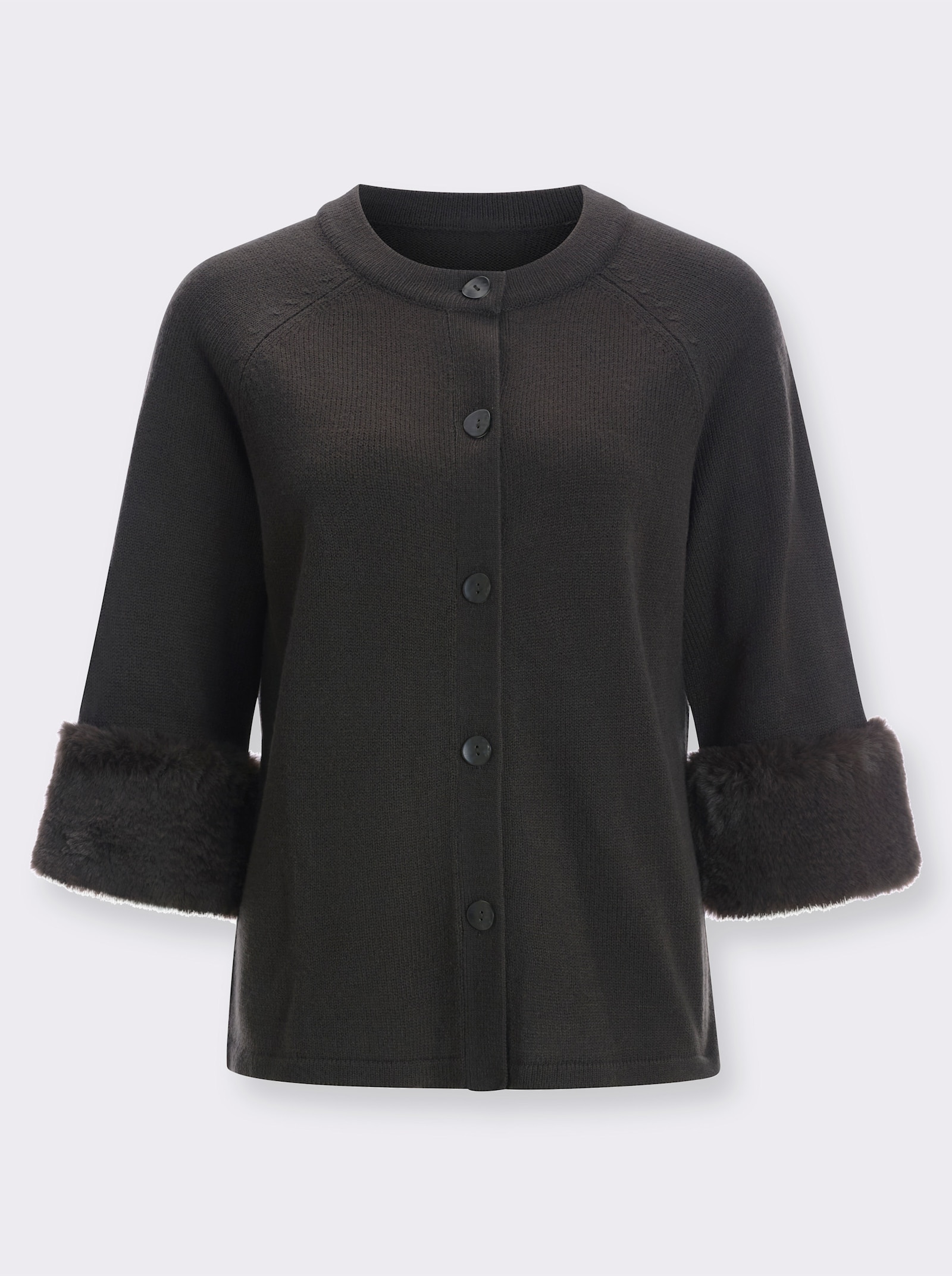 Strickjacke mit Pelz-Imitat an den Ärmeln - graphit