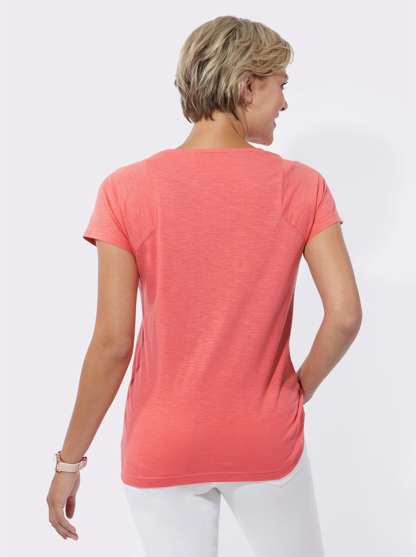  Shirt met korte mouwen en sierknopen - koraal
