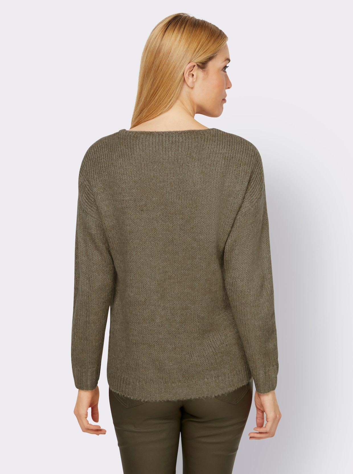 heine Pullover met V-hals - kaki gemêleerd