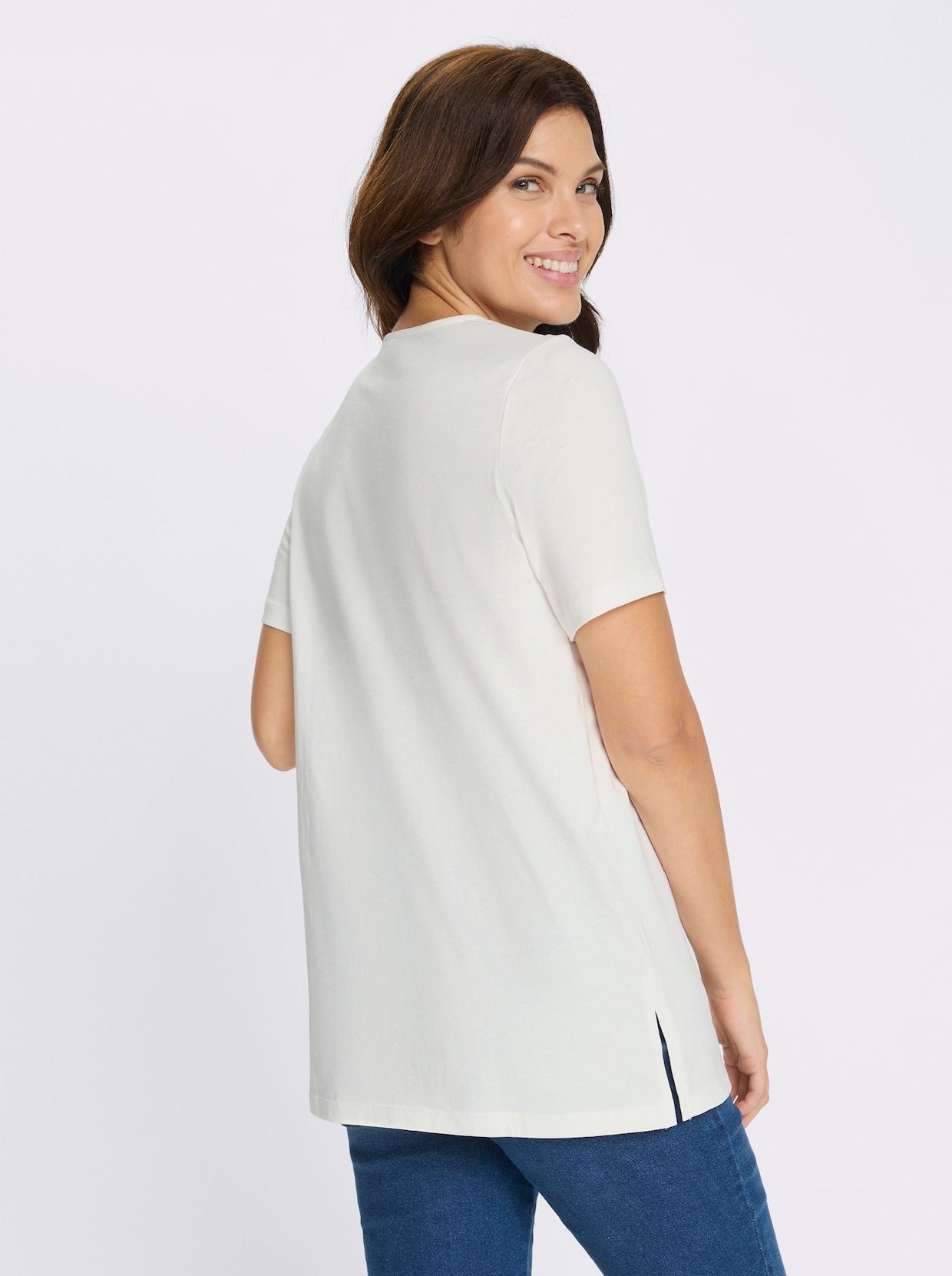 Longshirt mit Spitzeneinsatz - ecru