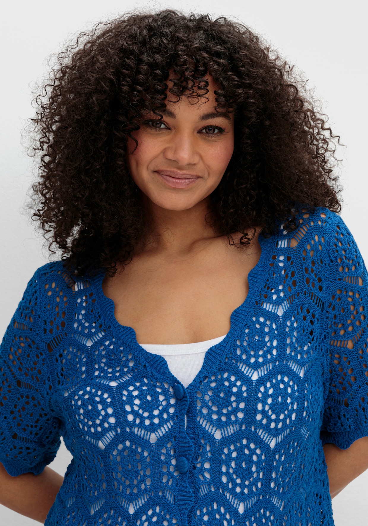 sheego by Joe Browns Ajourstrickjacke - kobaltblau