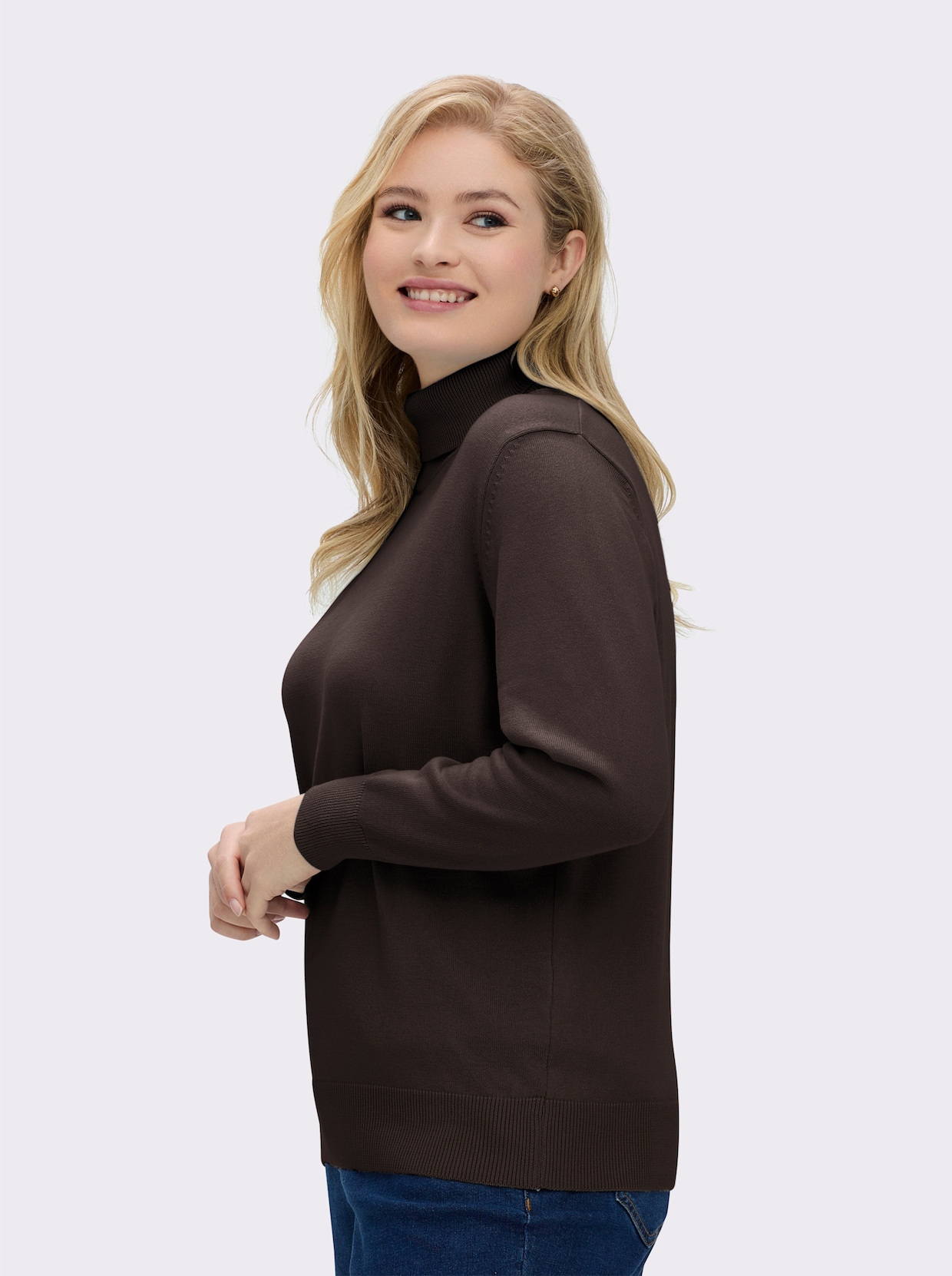 Rollkragenpullover aus reiner Baumwolle - braun