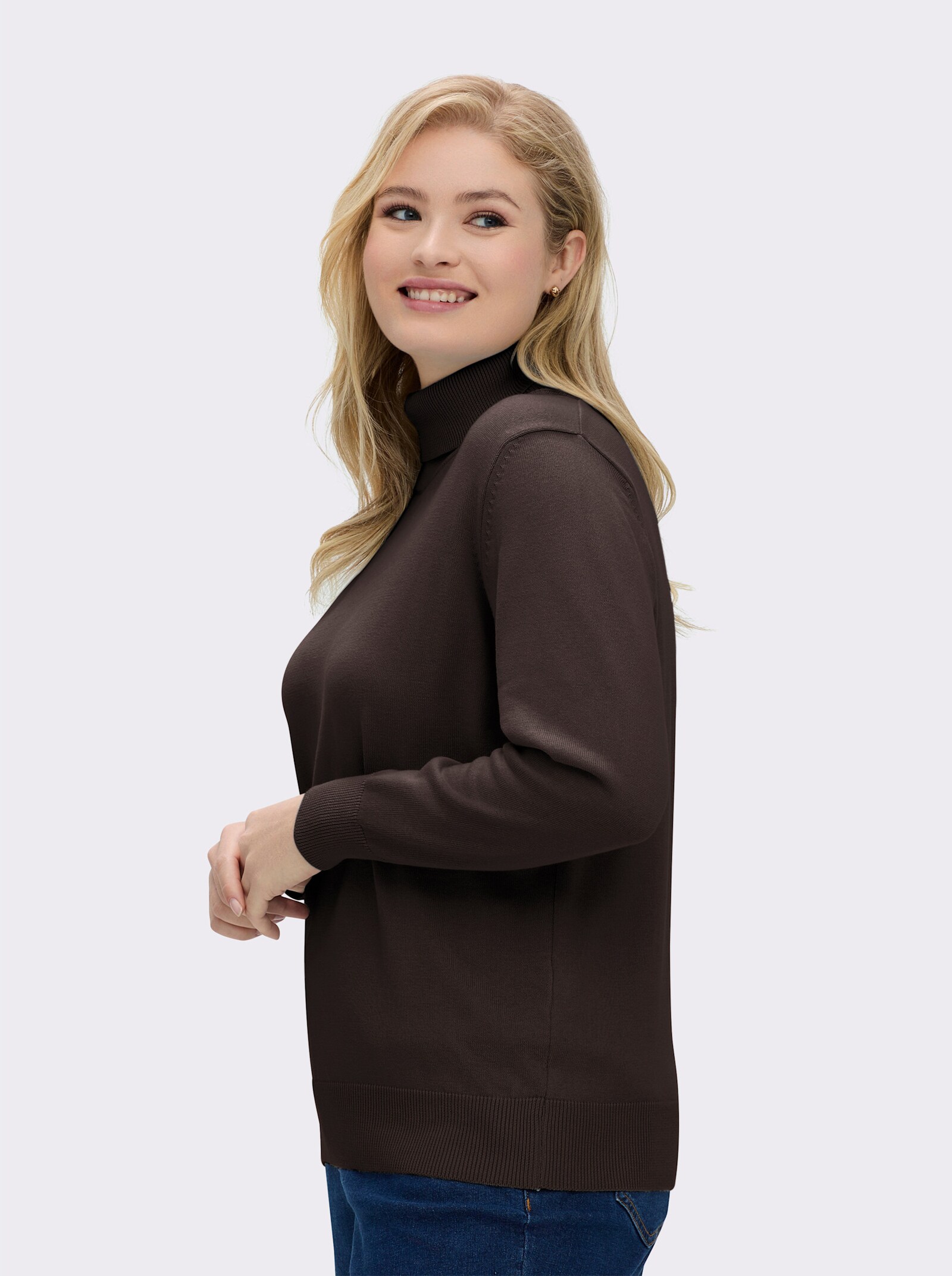 Rollkragenpullover aus reiner Baumwolle - braun