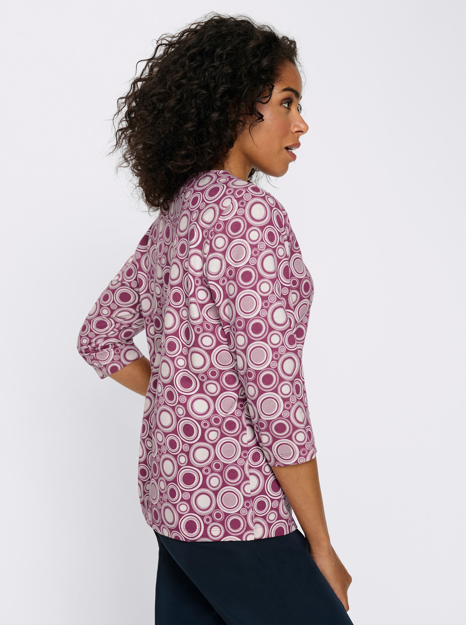 3/4-Arm-Shirt mit Kreise-Muster, Baumwolle - mauve-ecru-gemustert