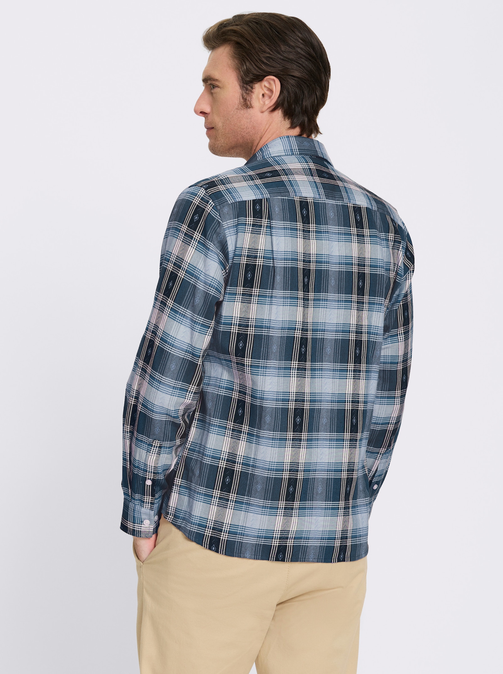 Catamaran Langarmhemd mit Tracht-Elementen - rauchblau-kariert