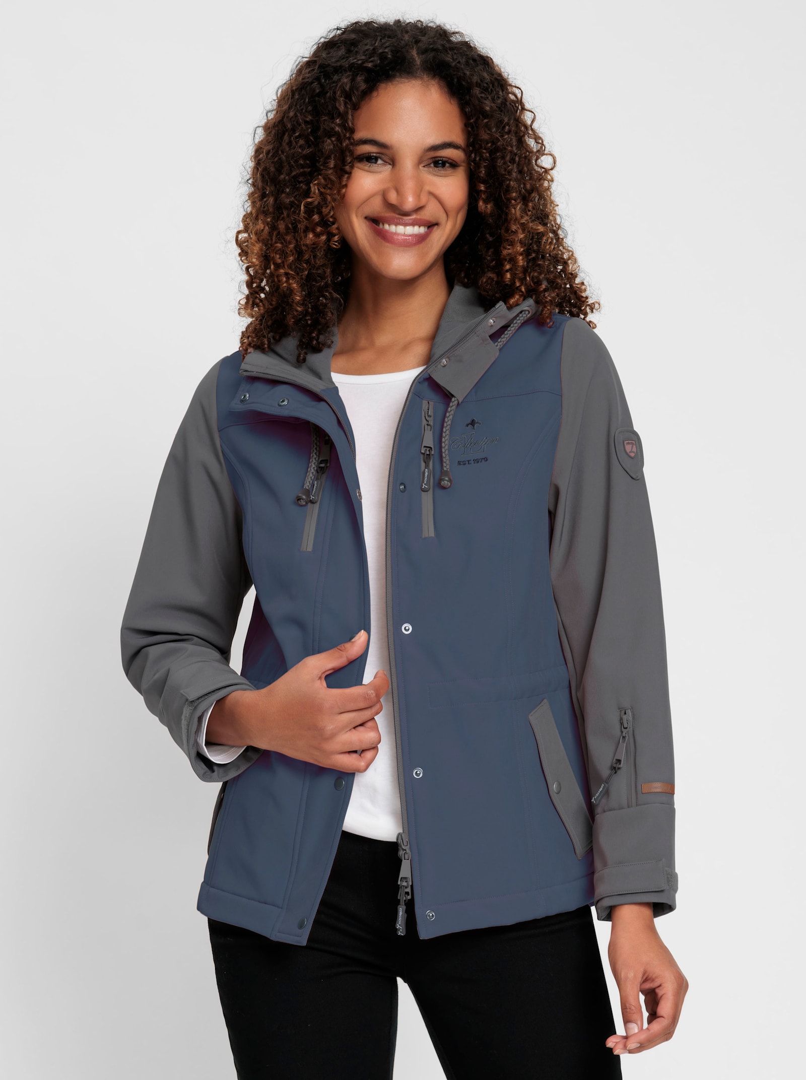 Softshelljacke mit angerauter Fleece-Innenseite - rauchblau-anthrazit