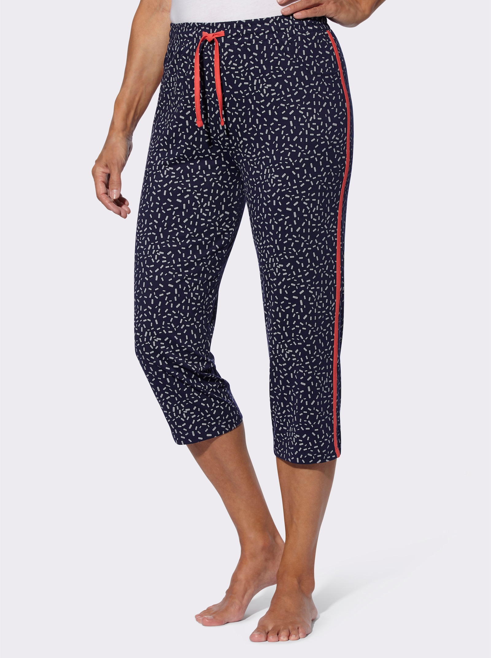 7/8-broek met contraststreep - marine/steengrijs bedrukt