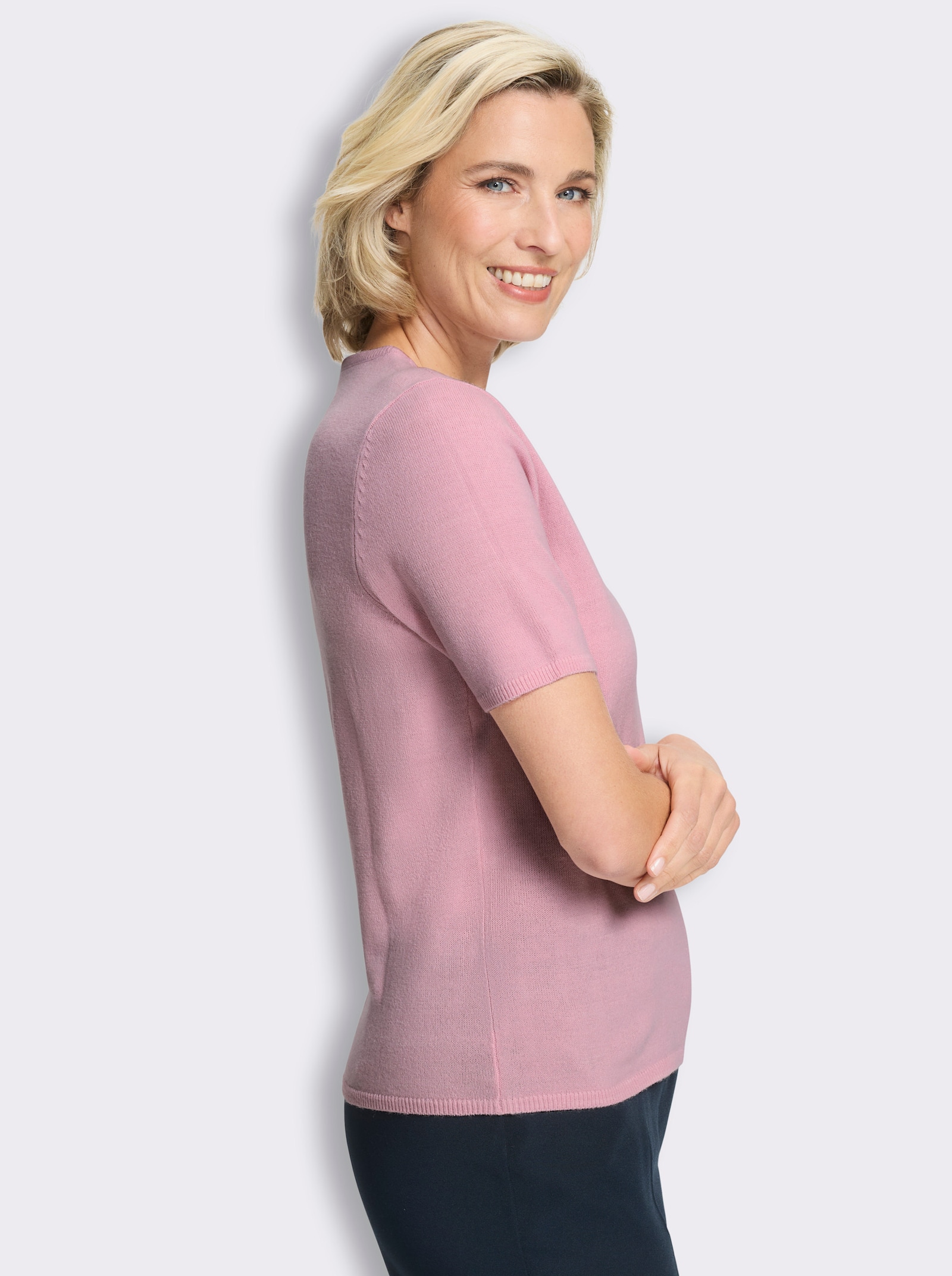 Kurzarmpullover in Feinstrick-Qualität, pflegeleicht - rosé