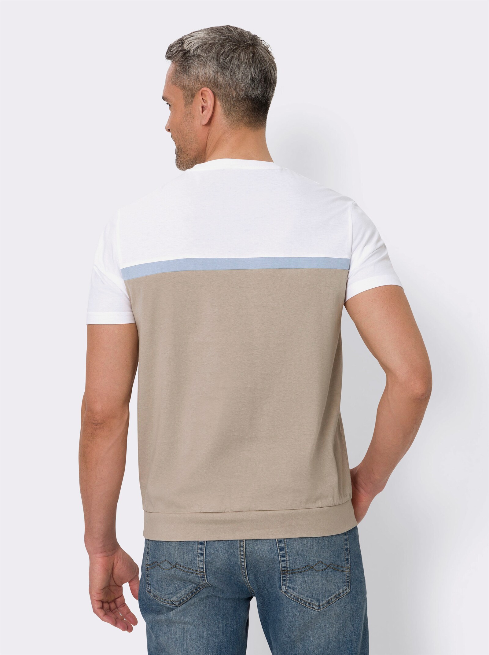 Rundhals-Shirt - weiss-bleu-beige
