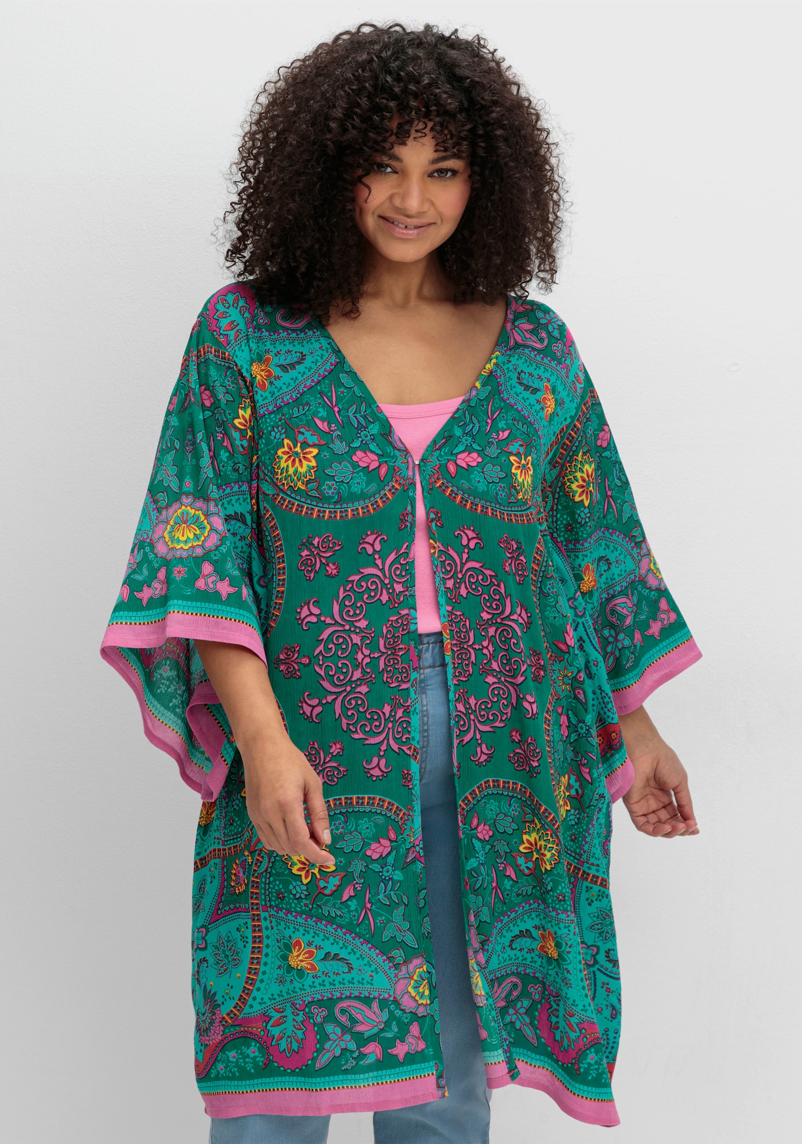 sheego by Joe Browns Longbluse mit Ornament- und Blütenprint - petrol-gemustert