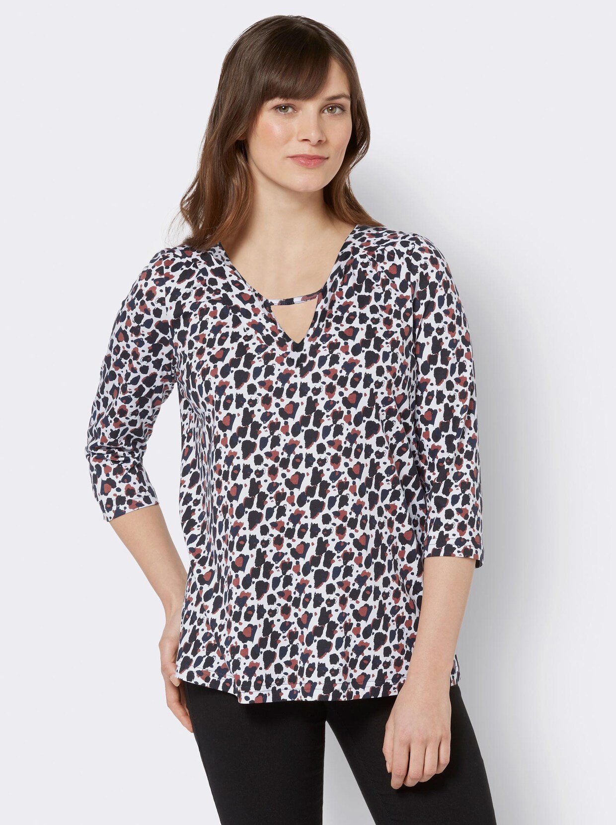 3/4-Arm-Shirt - marine-rotbraun-getupft