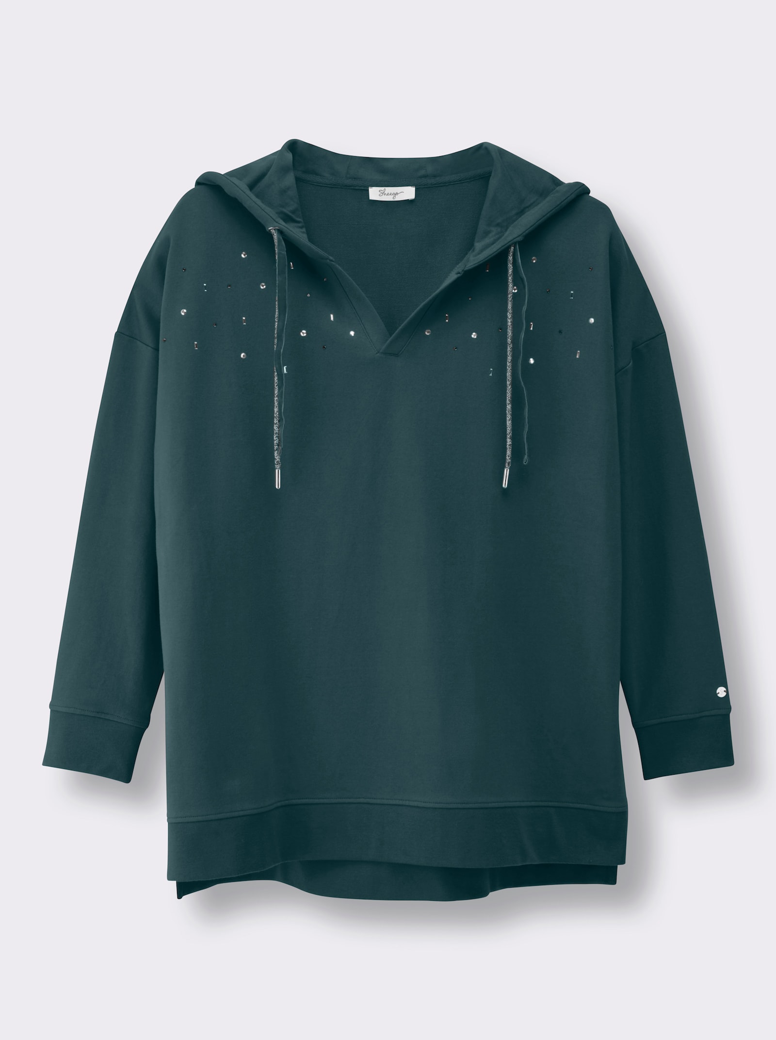 sheego Kapuzensweatshirt mit Ziersteinchen - kirsche