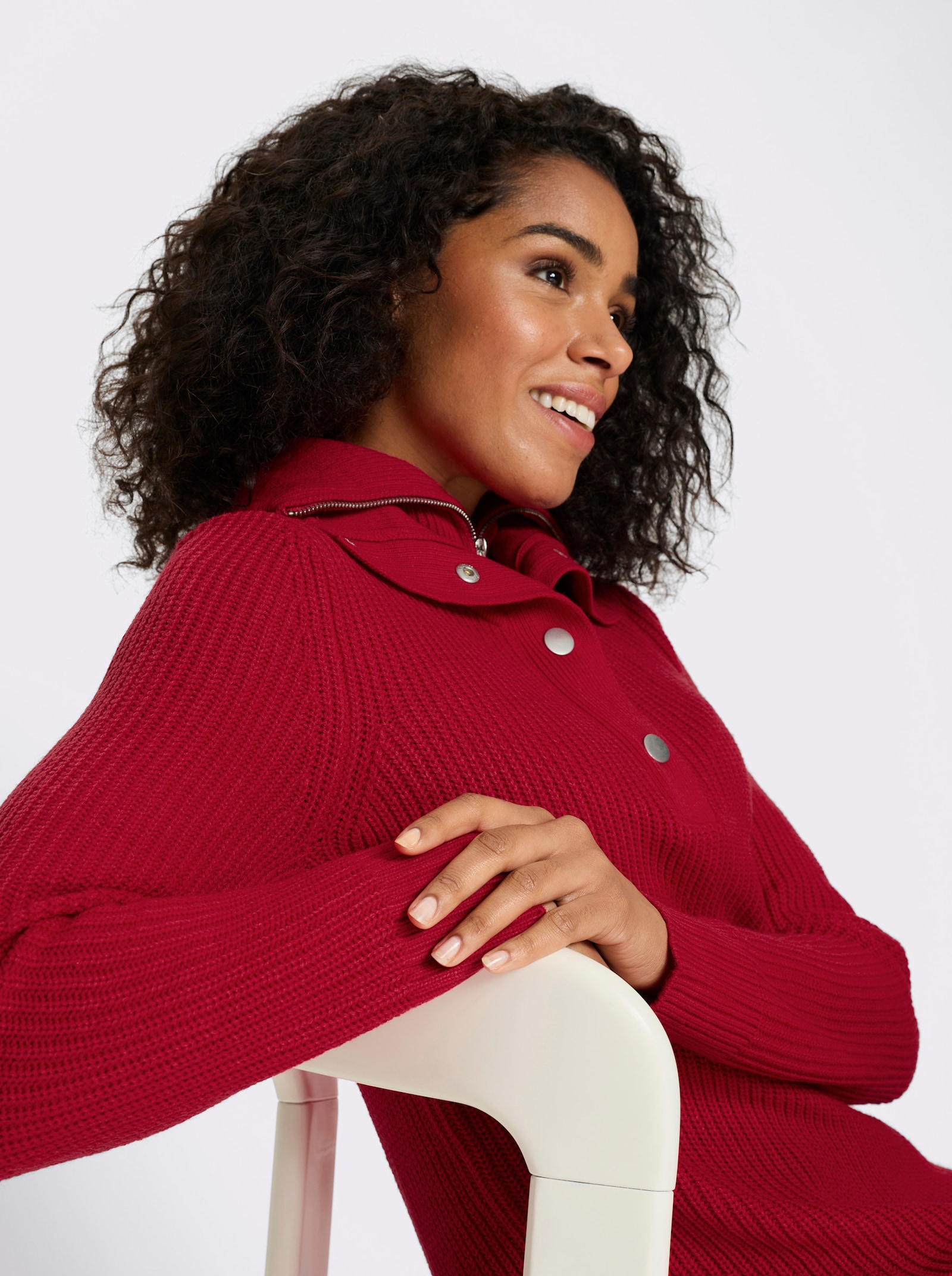 Schipperstrui met dubbele kraag - rood