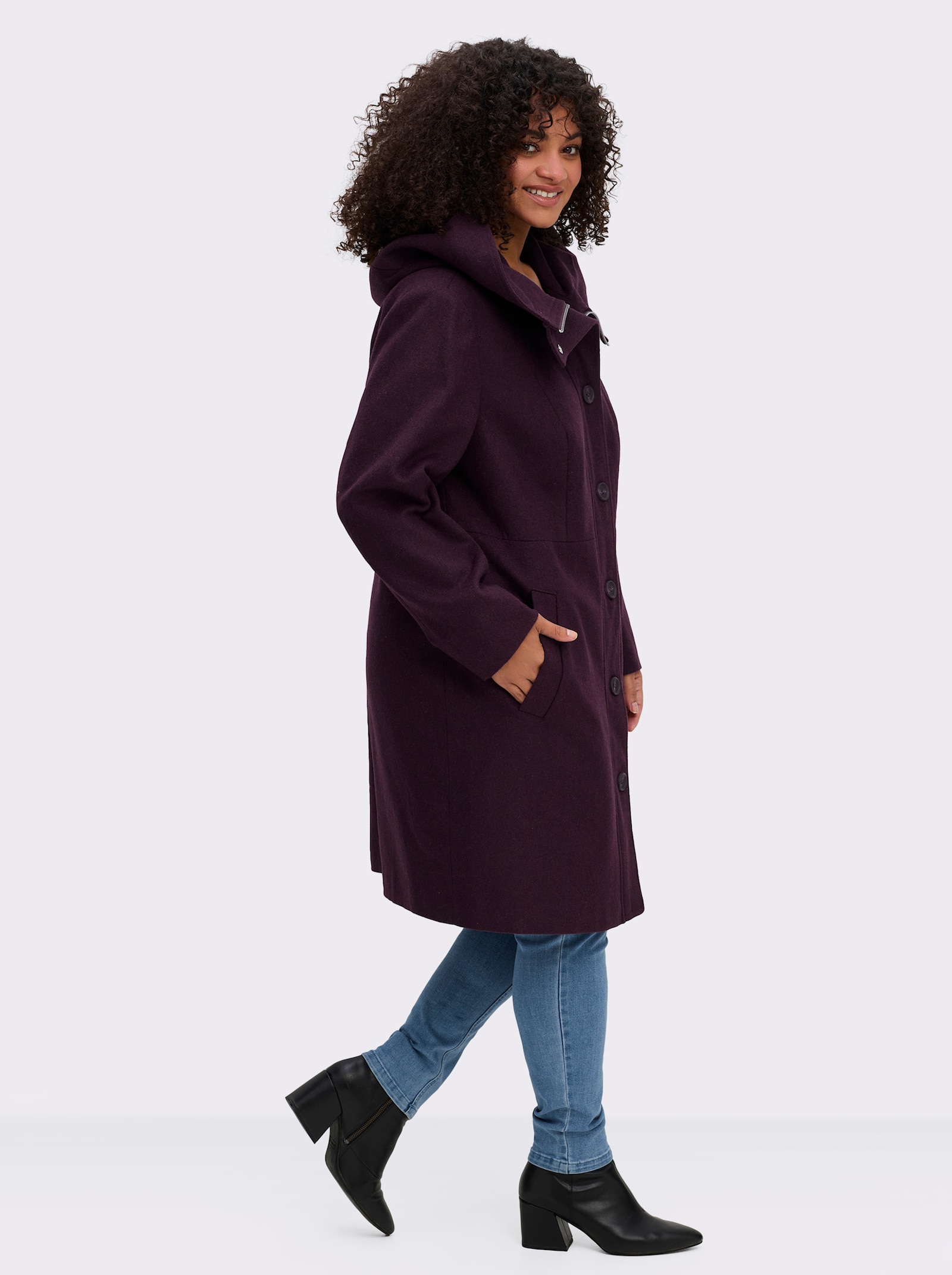 sheego Kurzmantel in A-Linie, mit Kapuze - aubergine