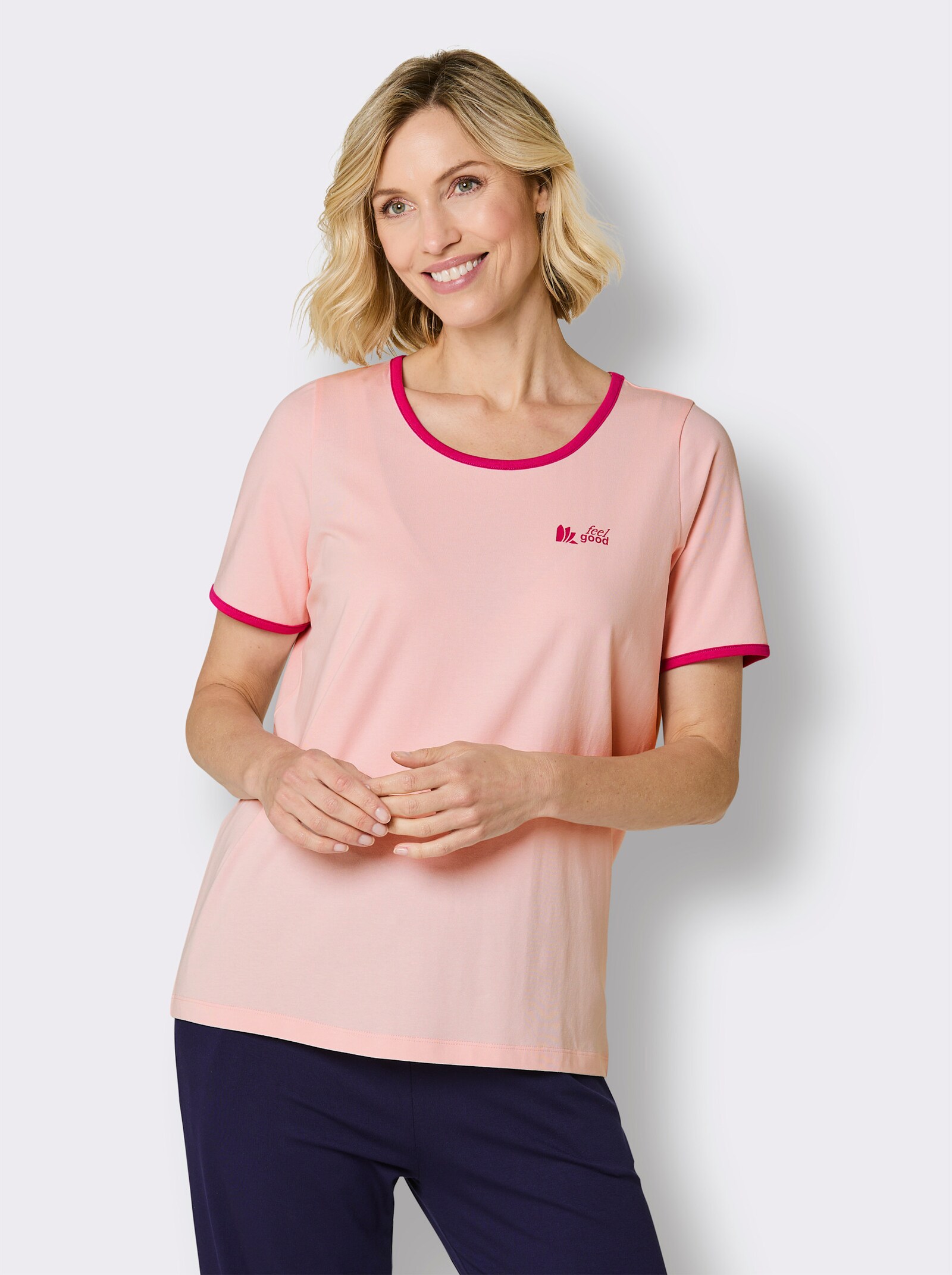 feel good Rundhalsshirt mit Logo-Aufdruck - hellrosé-erika