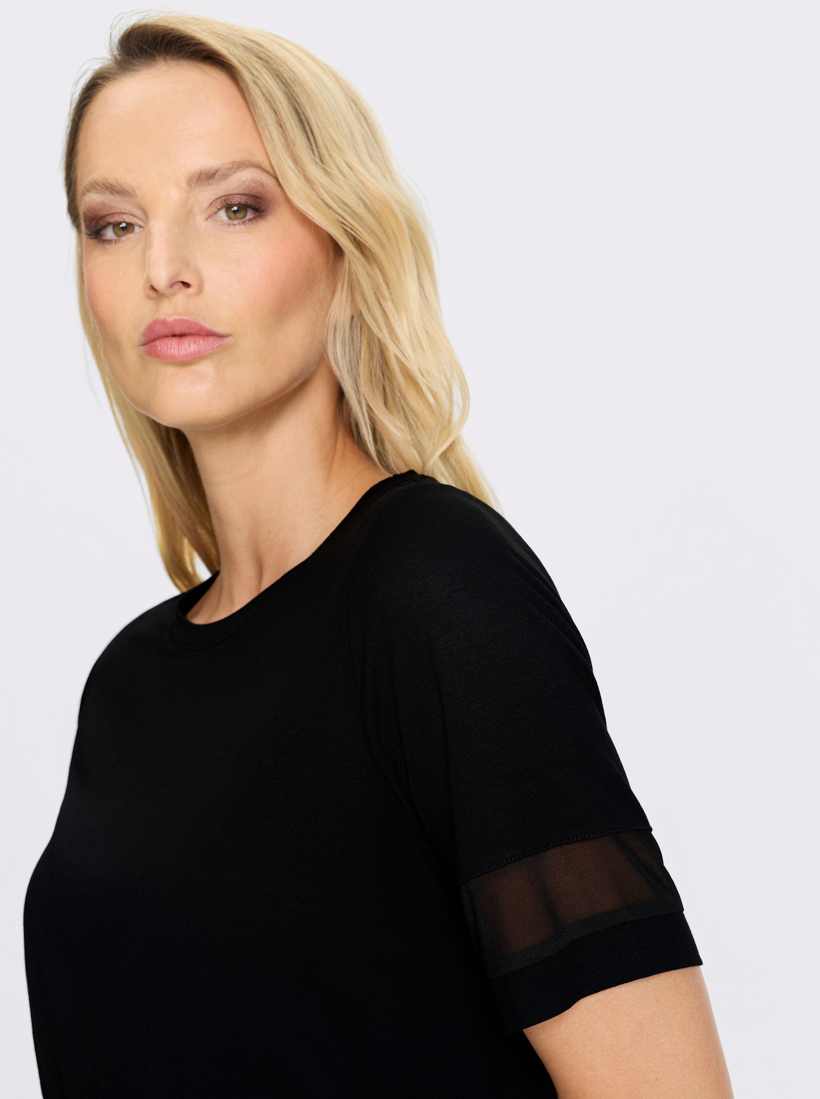 heine Shirt mit Mesch-Einsätzen - schwarz