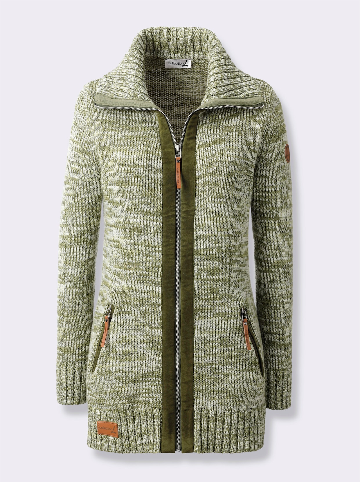Longstrickjacke - schilf-ecru-meliert