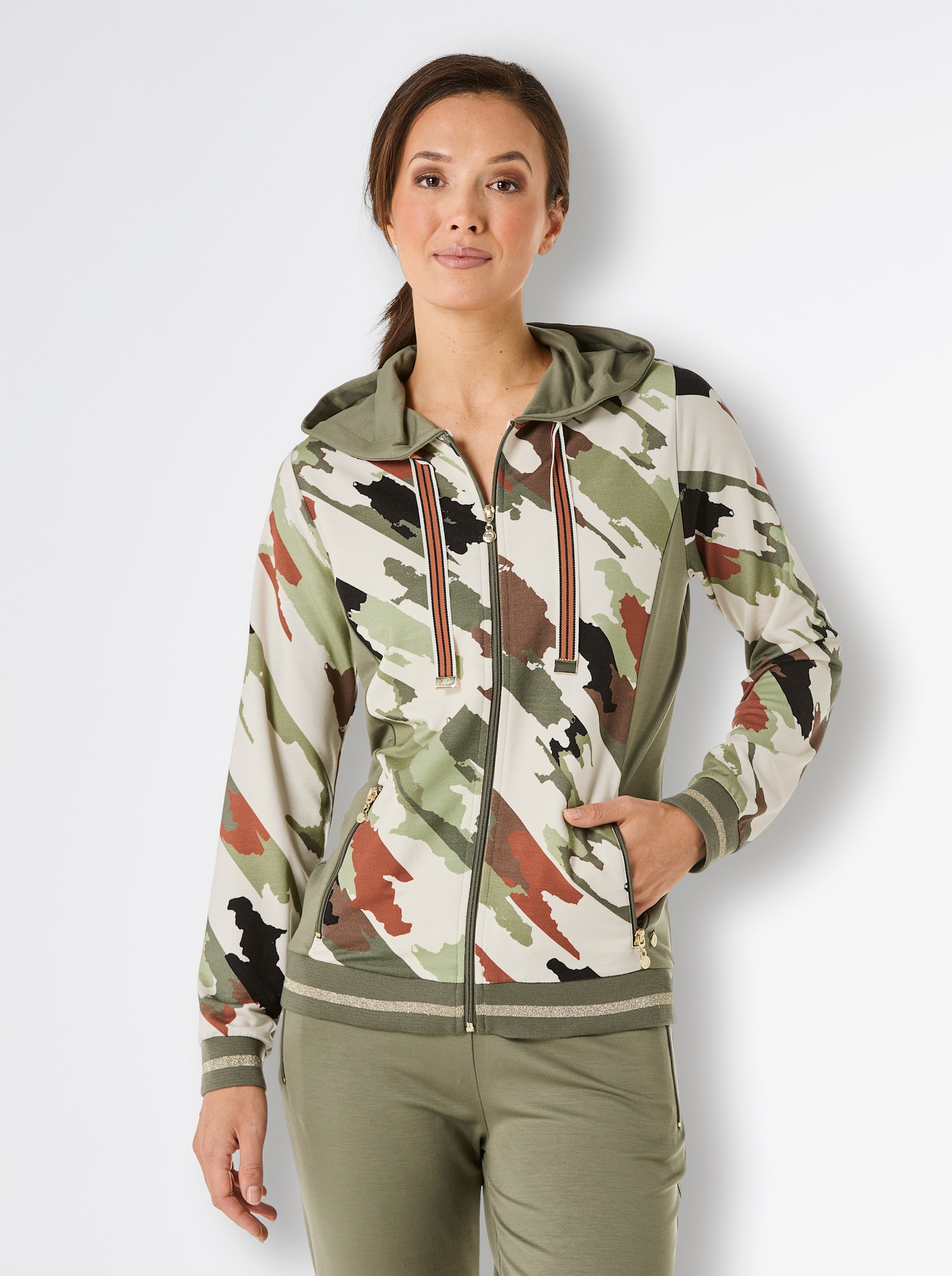 CREATION L PREMIUM Modal-Viskose-Jacke - champagner-khaki-bedruckt