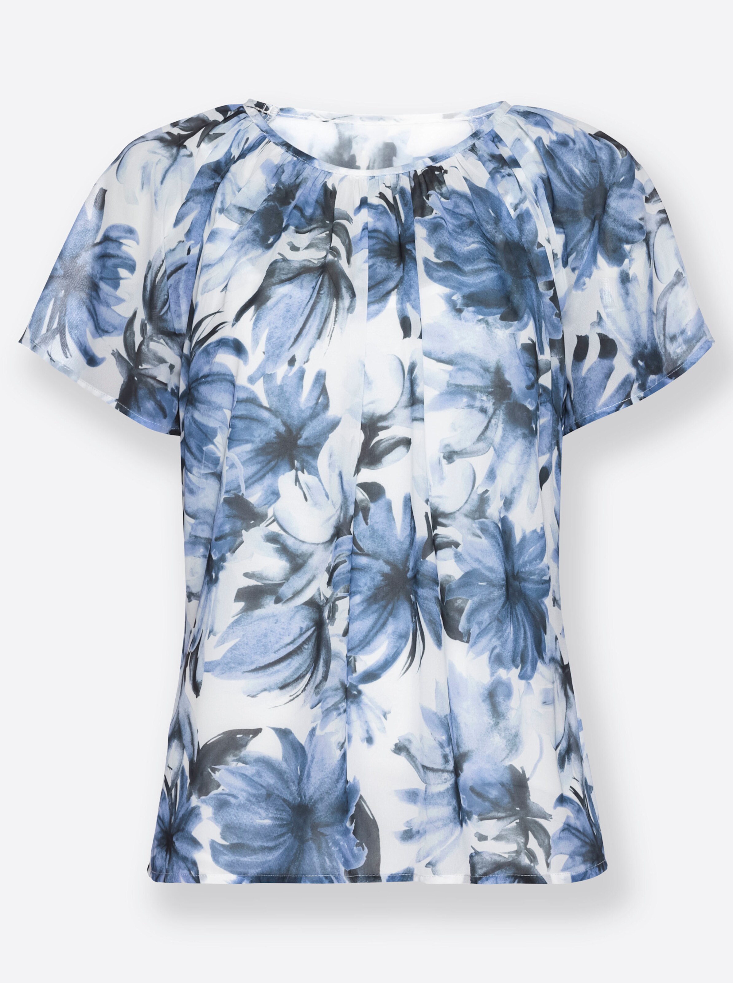 Witt Weiden Damen Schlupfbluse weiß hellblau bedruckt  - Onlineshop Witt Weiden