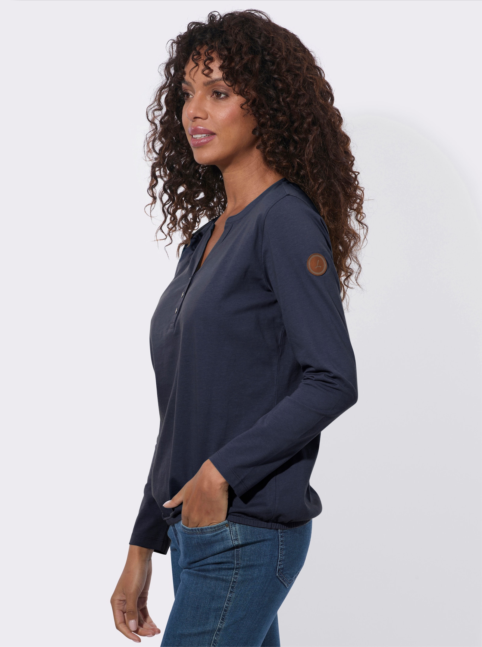 Langarmshirt mit elastischem Saum - marine