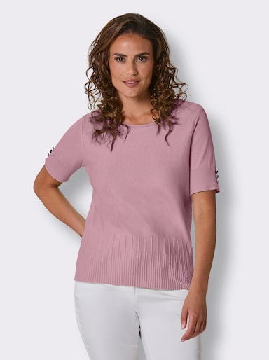 CREATION L PREMIUM Kurzarmpullover mit Zierknöpfen - rosé
