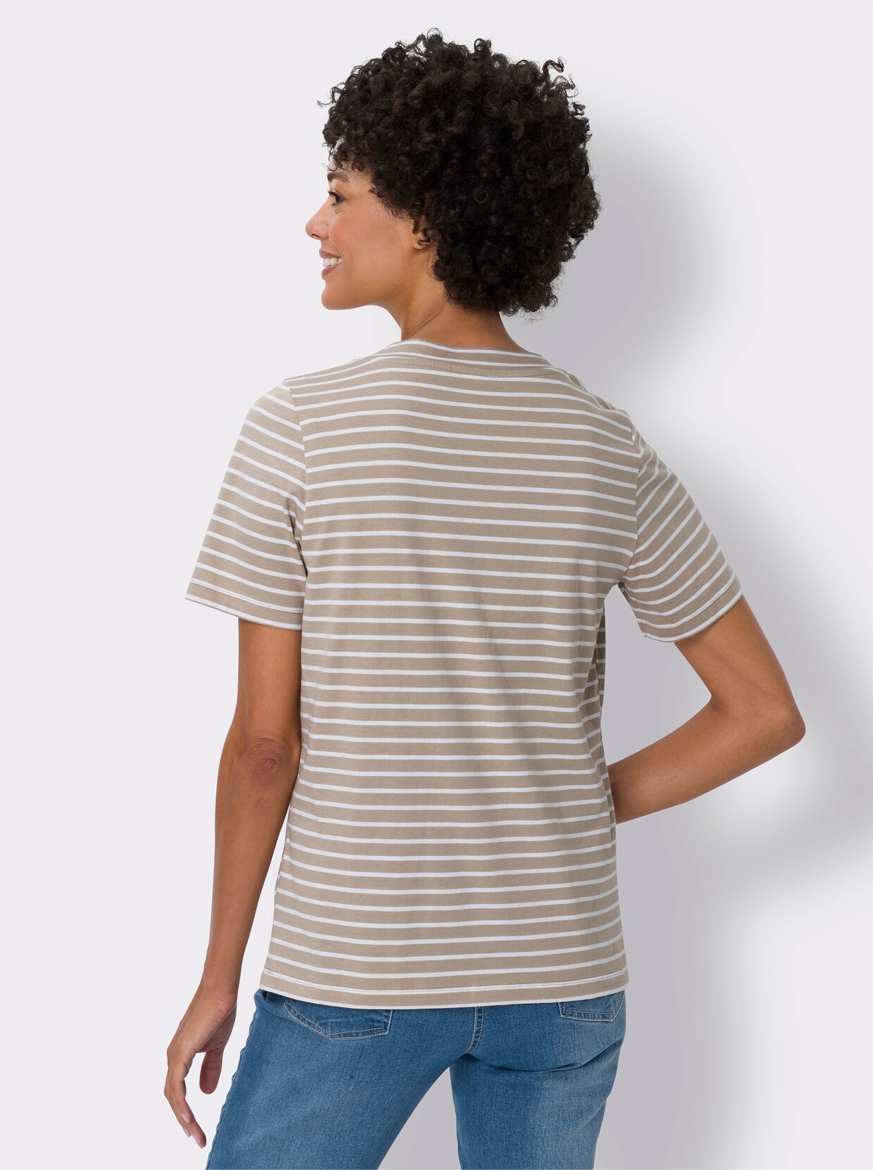 Kurzarm-Shirt - beige-ecru-geringelt