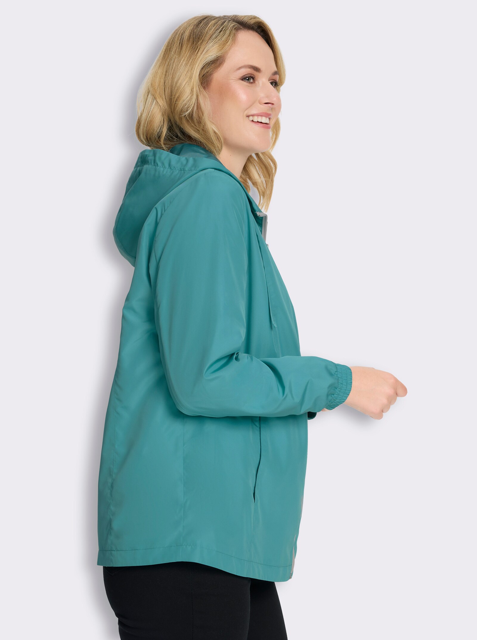 Jacke mit Teilungsnähten und Kapuze - ozean
