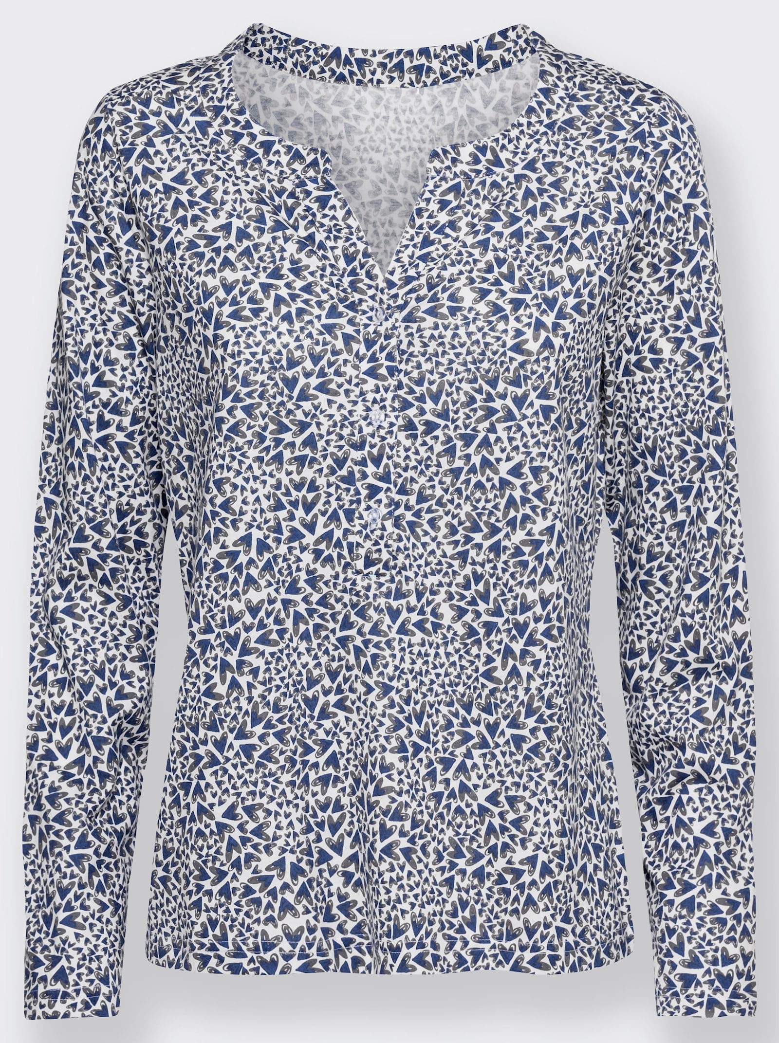Print-Shirt mit Herzchen-Muster - ecru-jeansblau-bedruckt