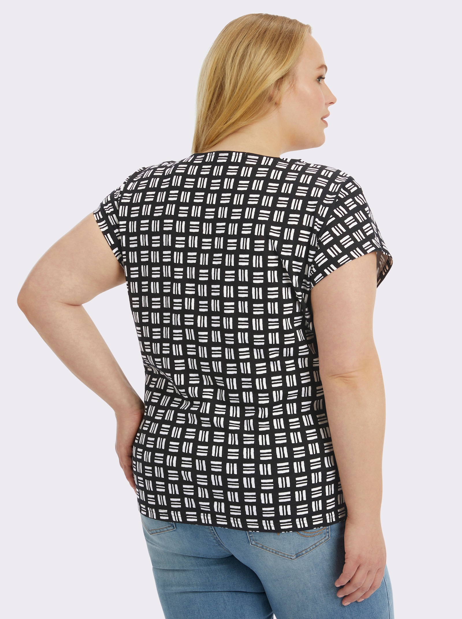 Print-Shirt aus reiner Baumwolle - schwarz-ecru-bedruckt
