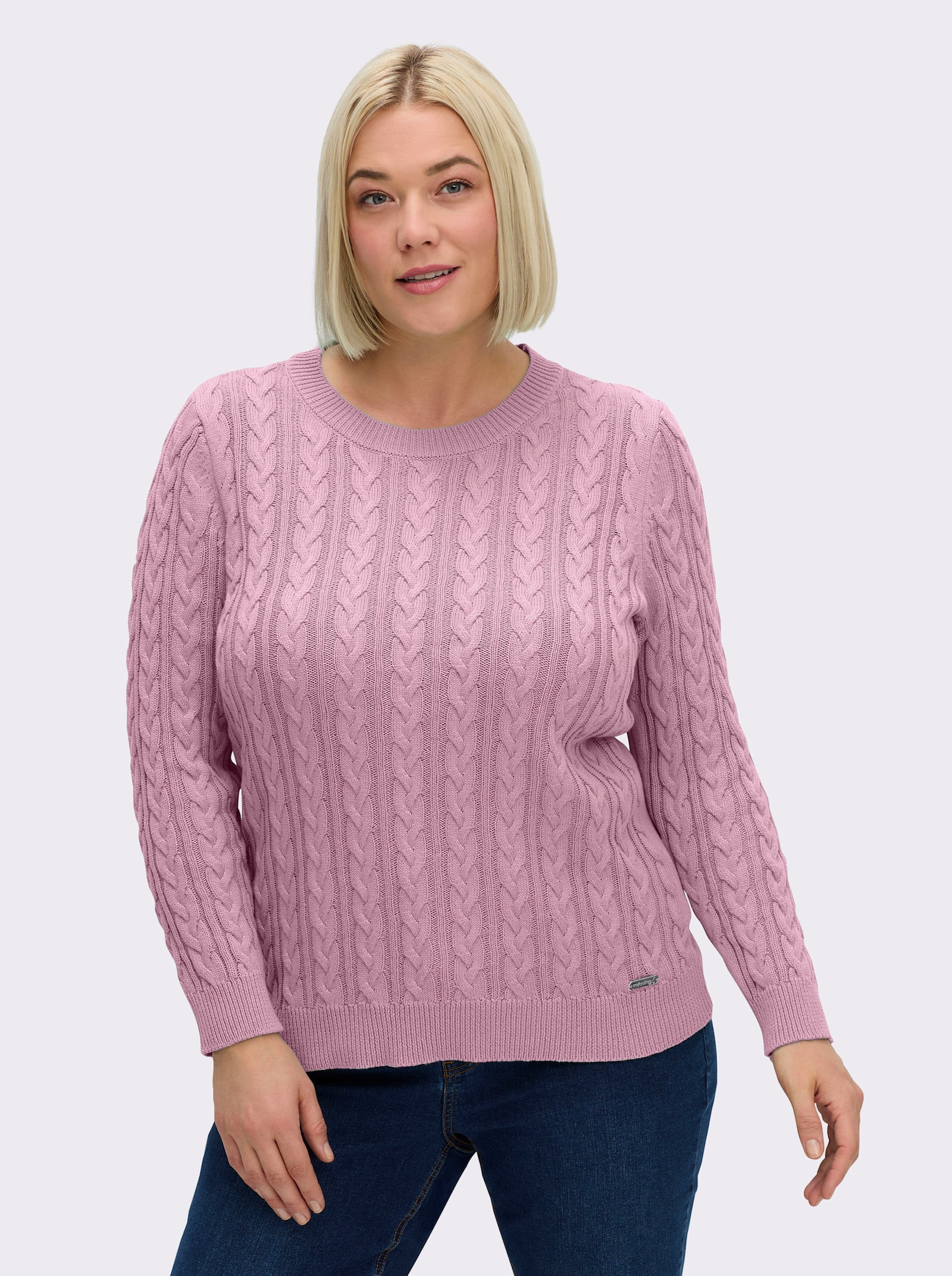 Strickpullover mit Zopfmuster - altrosé
