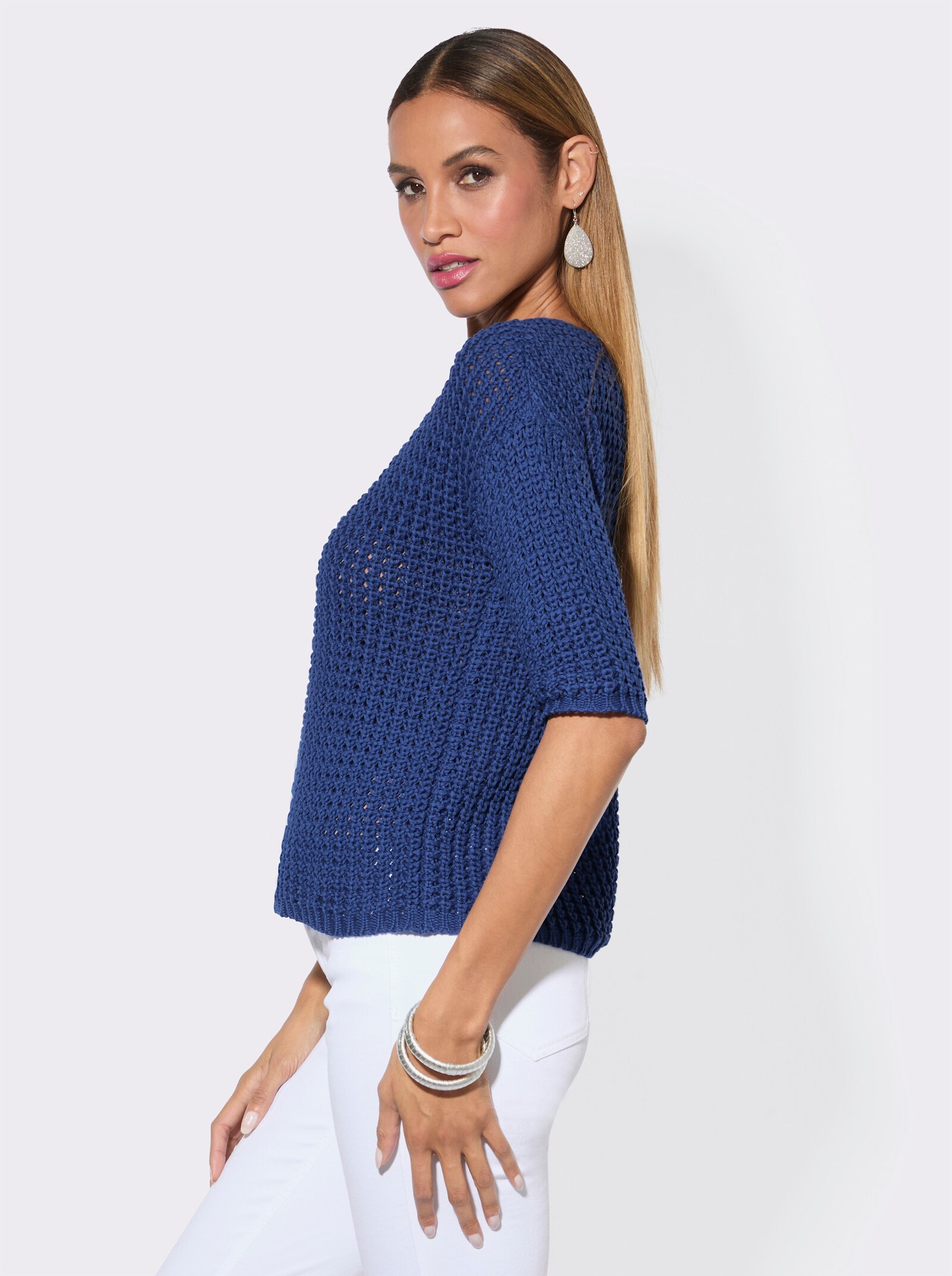 3/4-Arm-Pullover mit V-Ausschnitt - royalblau