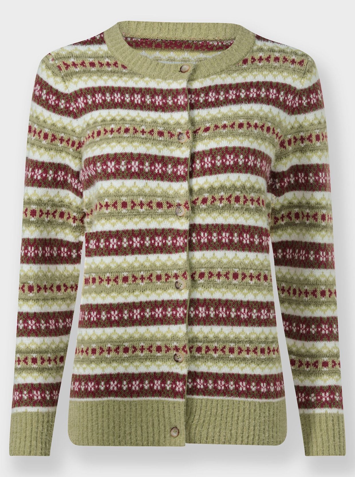 Jacquardstrickjacke - schilf-bordeaux-gemustert