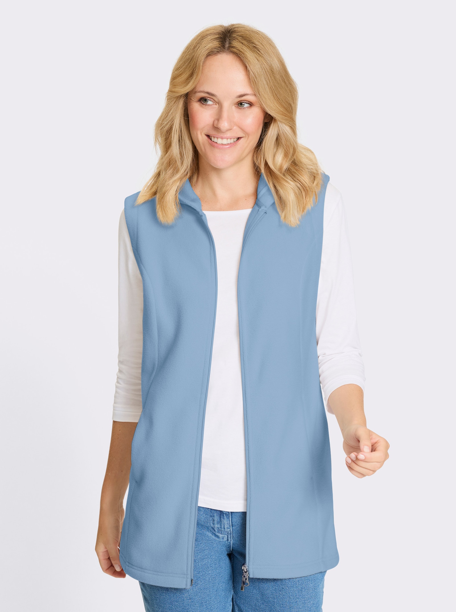 Fleeceweste mit 2-Wege-Reißverschluss - eisblau