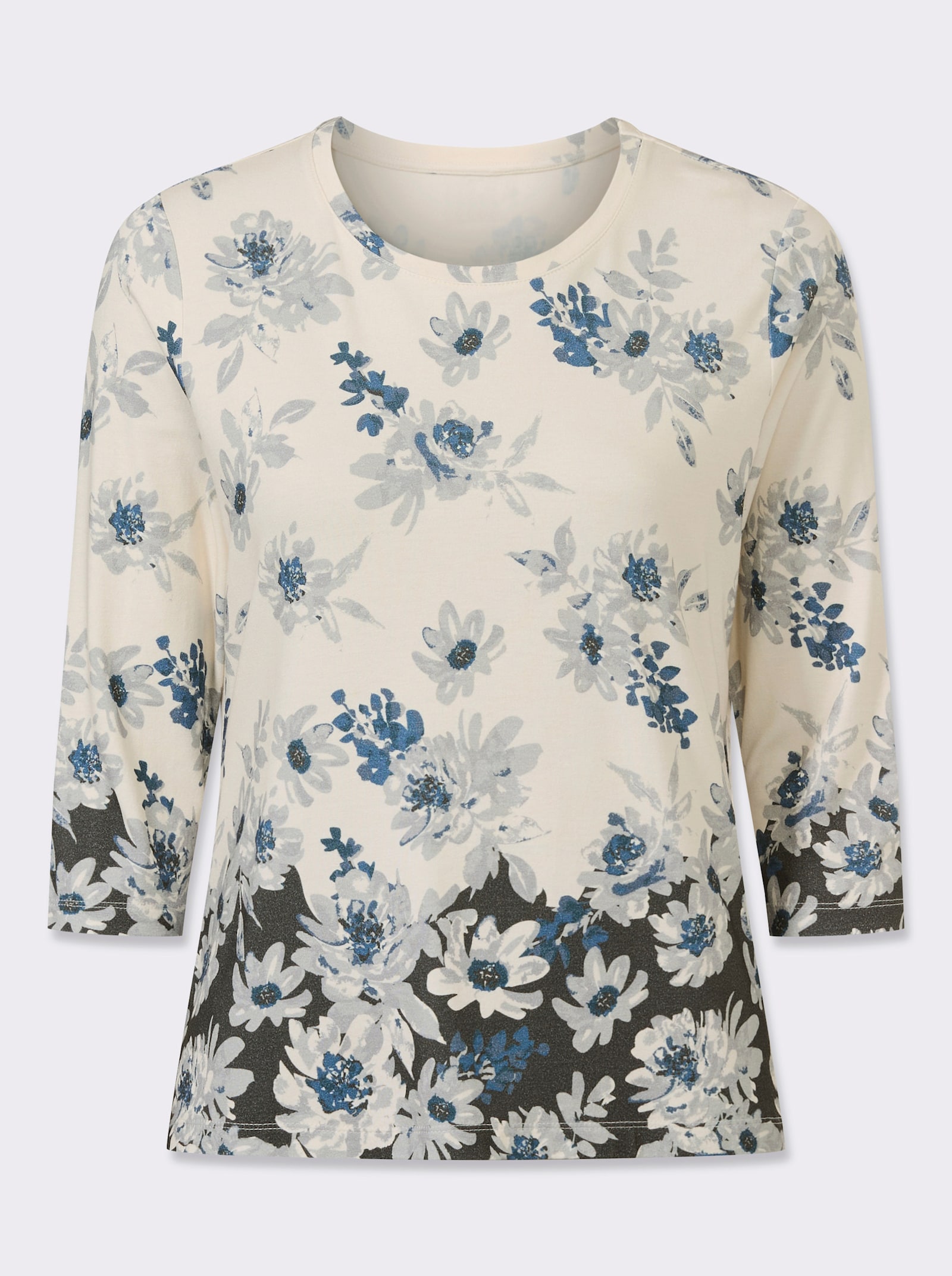 T-shirt à encolure ronde avec dégradé de couleurs - couleur ivoire-marine imprimé