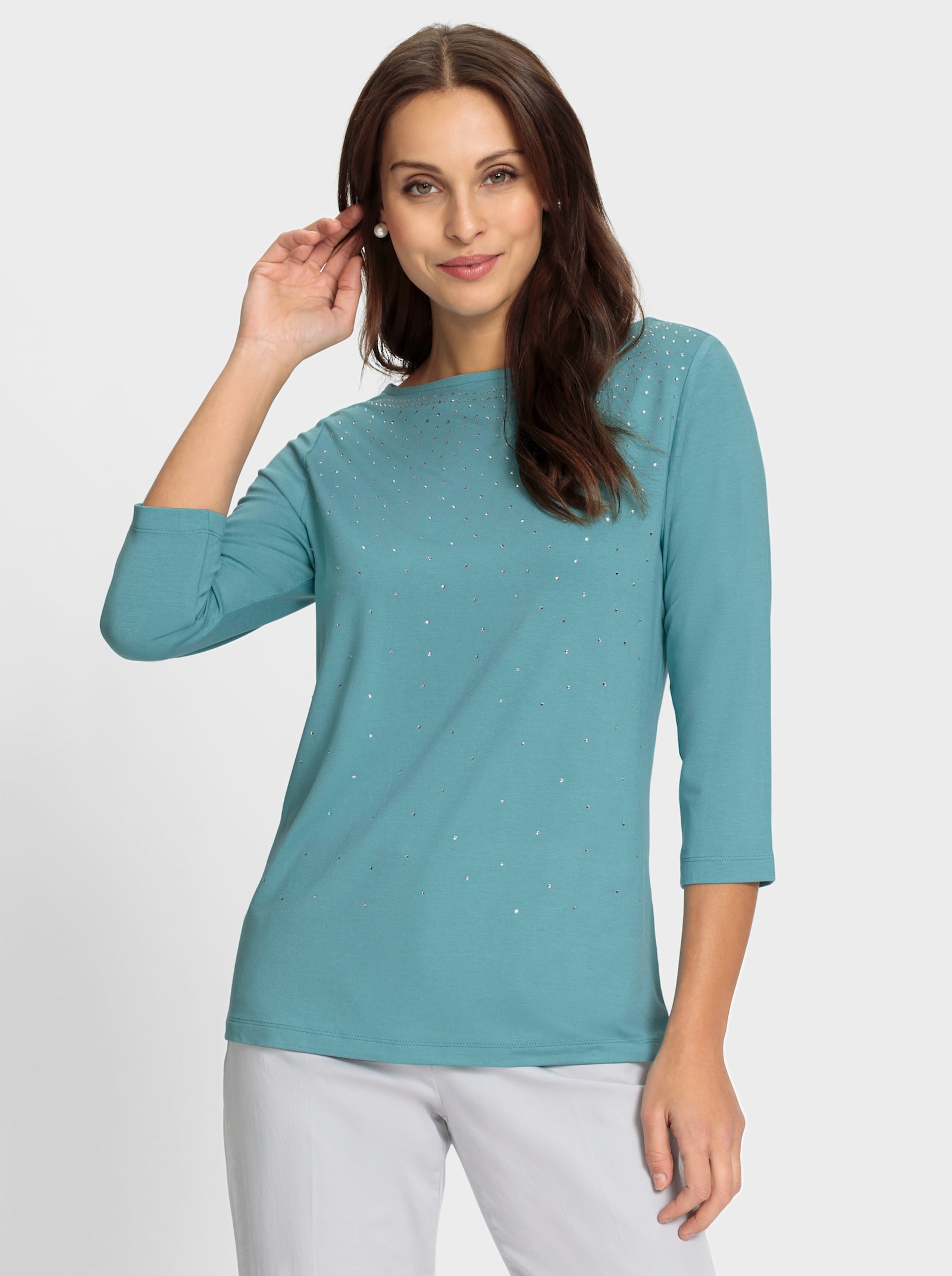3/4-Arm-Shirt mit Glitzersteinchen - ozean